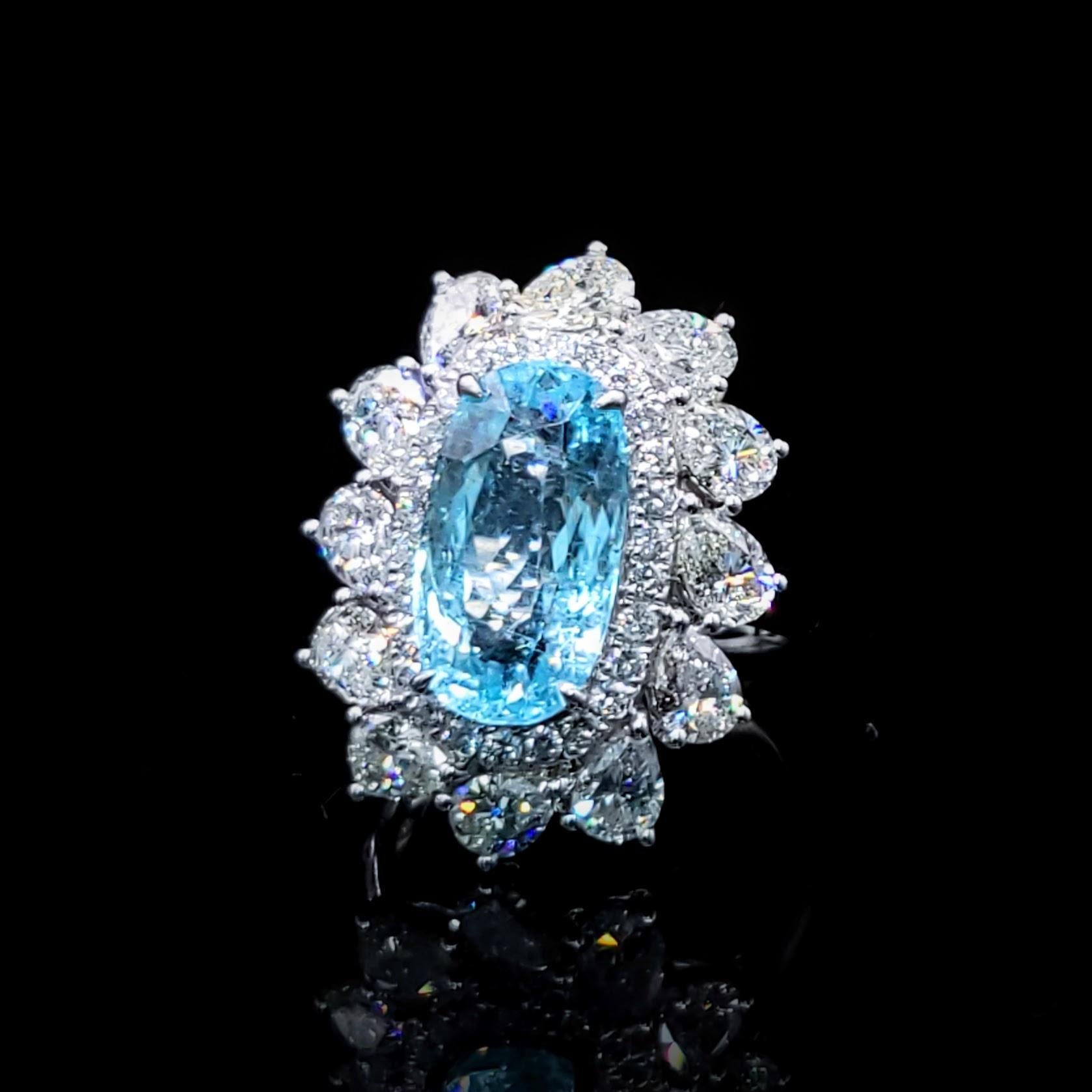 IGI Certified 4.67 Carat Paraiba & Diamond Ring in 18K White Gold For Sale 9