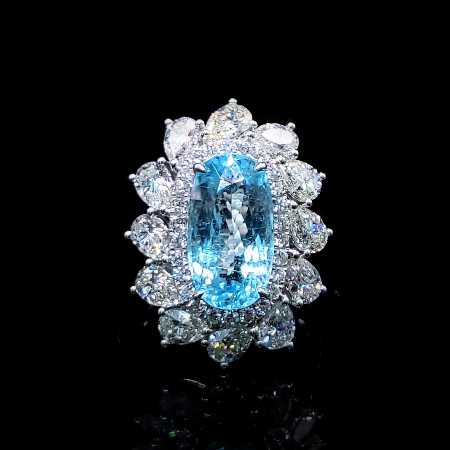 IGI Certified 4.67 Carat Paraiba & Diamond Ring in 18K White Gold For Sale 10