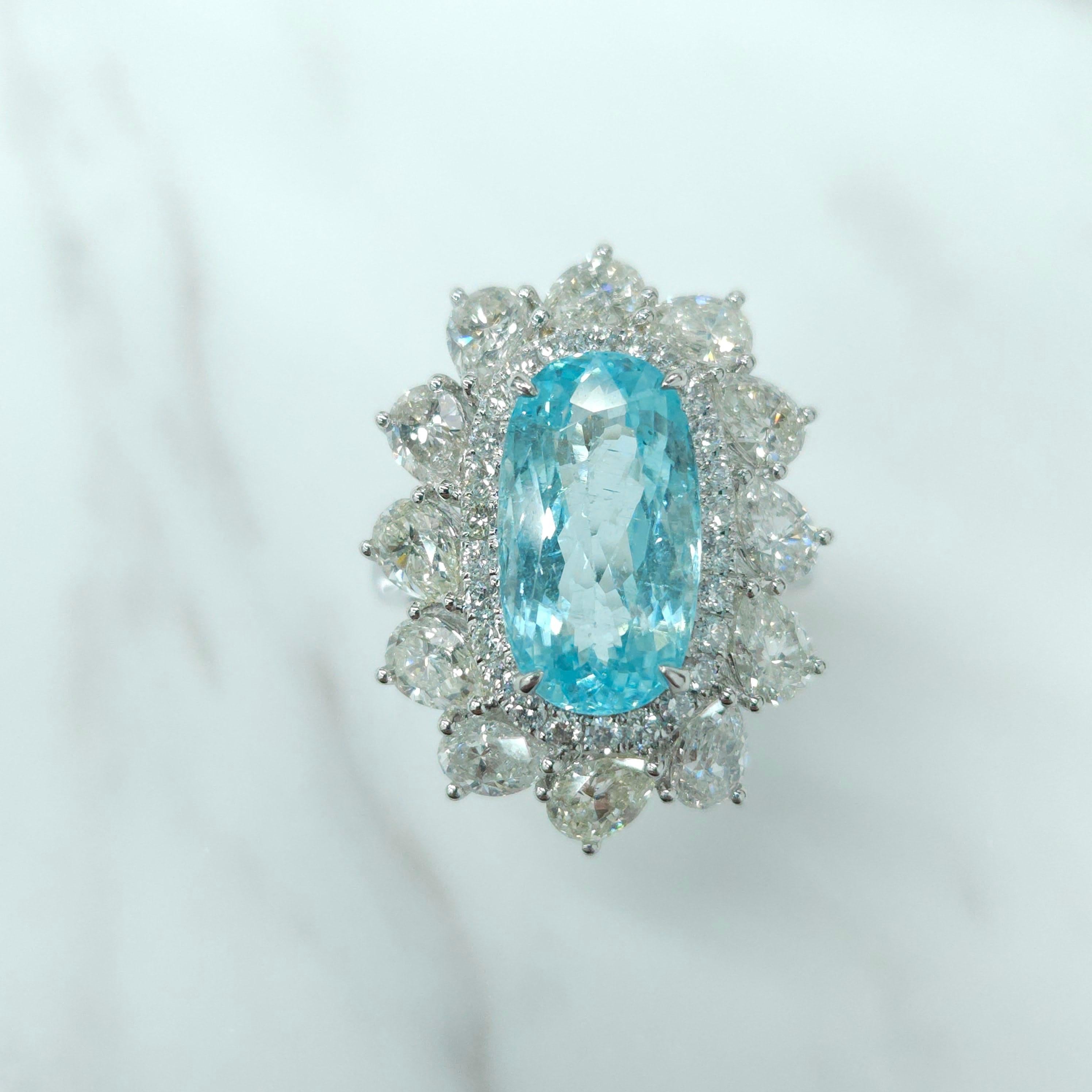IGI Certified 4.67 Carat Paraiba & Diamond Ring in 18K White Gold For Sale 4
