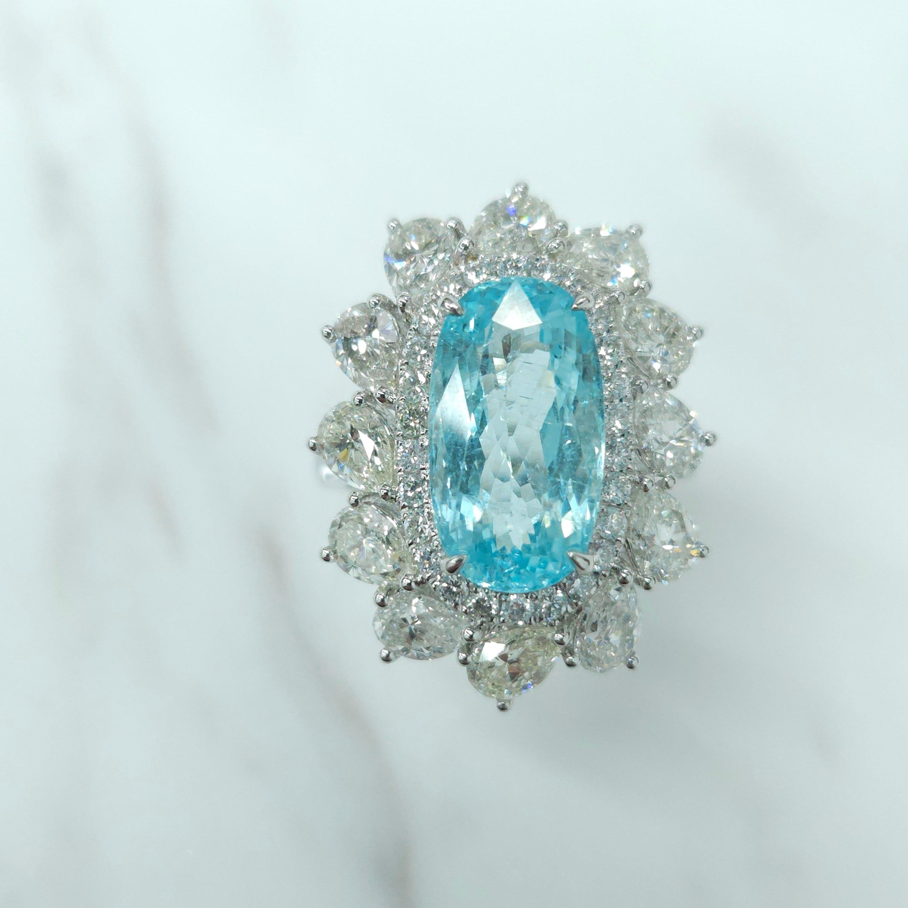 IGI Certified 4.67 Carat Paraiba & Diamond Ring in 18K White Gold For Sale 5