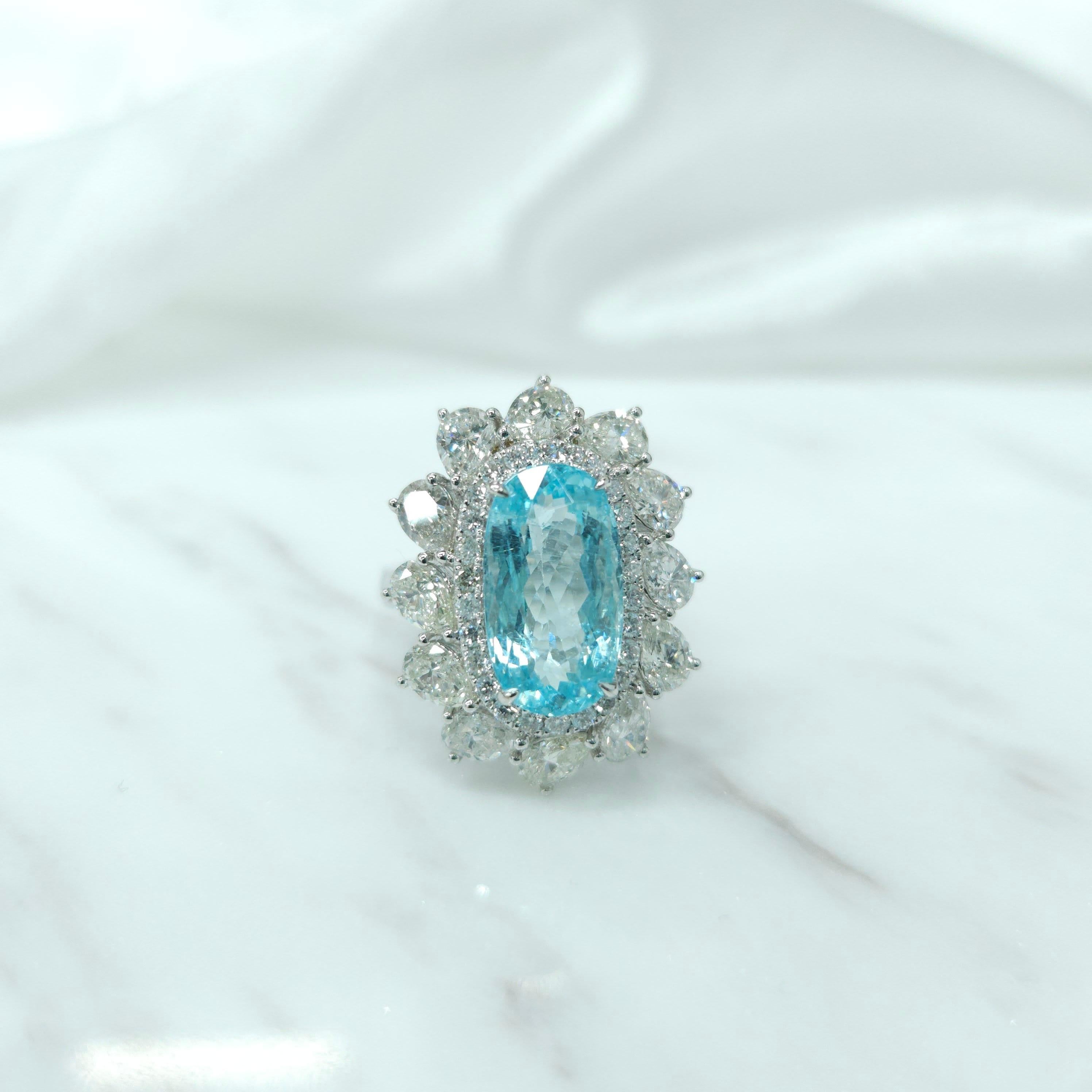 IGI Certified 4.67 Carat Paraiba & Diamond Ring in 18K White Gold For Sale 6