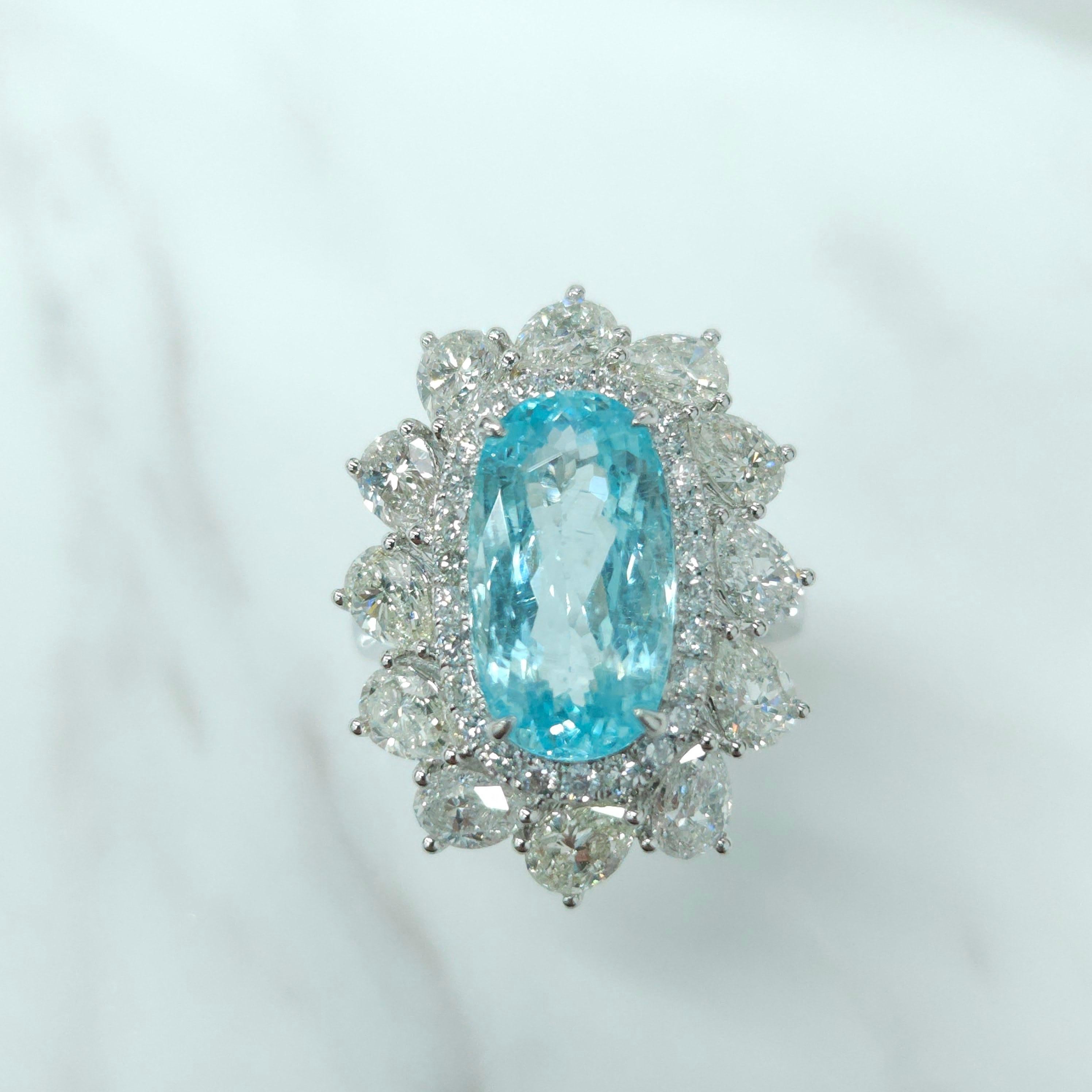 Modern IGI Certified 4.67 Carat Paraiba & Diamond Ring in 18K White Gold For Sale