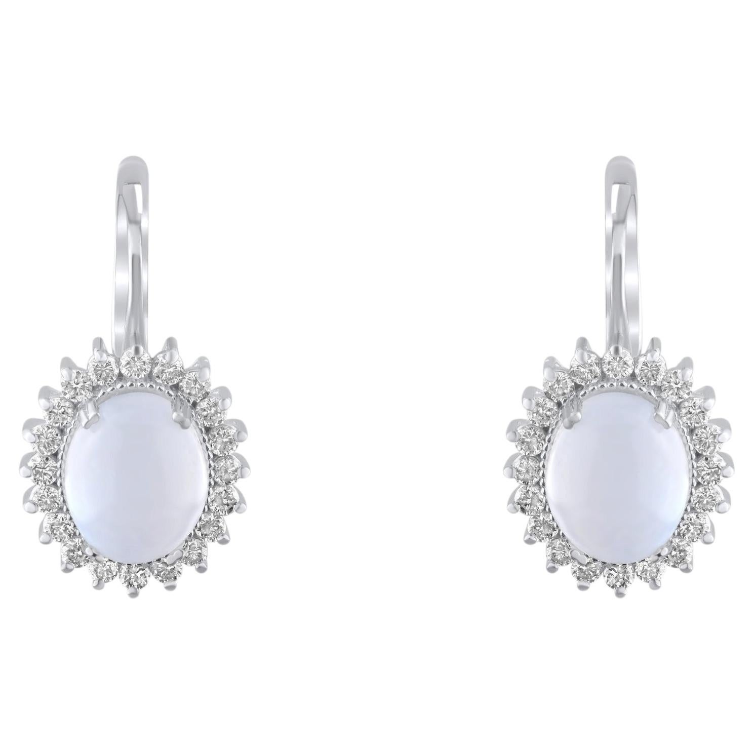 IGI-zertifizierte Ohrringe aus 14-karätigem Gold mit einem natürlichen Mondstein von 4,72 Karat und Diamanten im Angebot