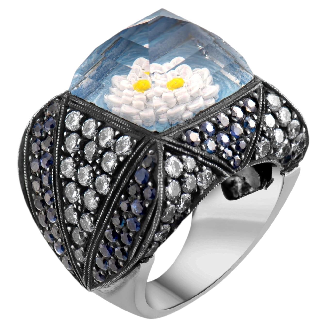 IGI-zertifizierter Ring mit 4,73 Karat aus Naturdiamanten und Saphiren im Blumendesign