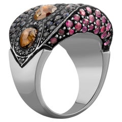 IGI Certified 4.78 Carat Diamond, Sapphire and Ruby Statement Ring 8K Gold