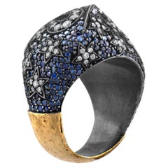 IGI Certified 4.80 Carat Diamond and Sapphire Crescent Moon Star Motif Ring