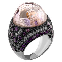 IGI Certified 4.80 Carat Natural Diamond and Amethyst Eros Motif Statement Ring
