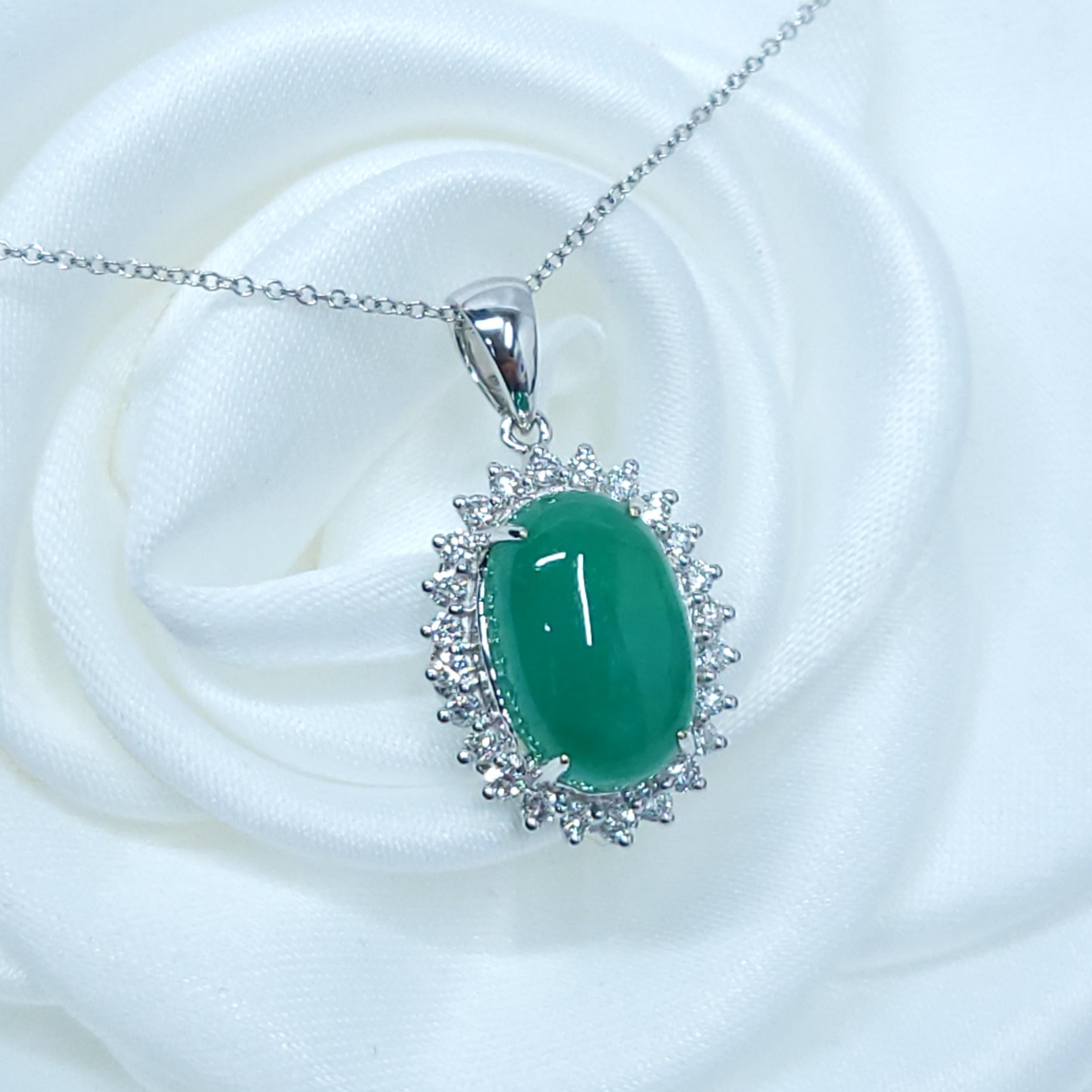 IGI Certified 4.80 Carat Emerald and Diamond Pendant in 18K White Gold For Sale 2