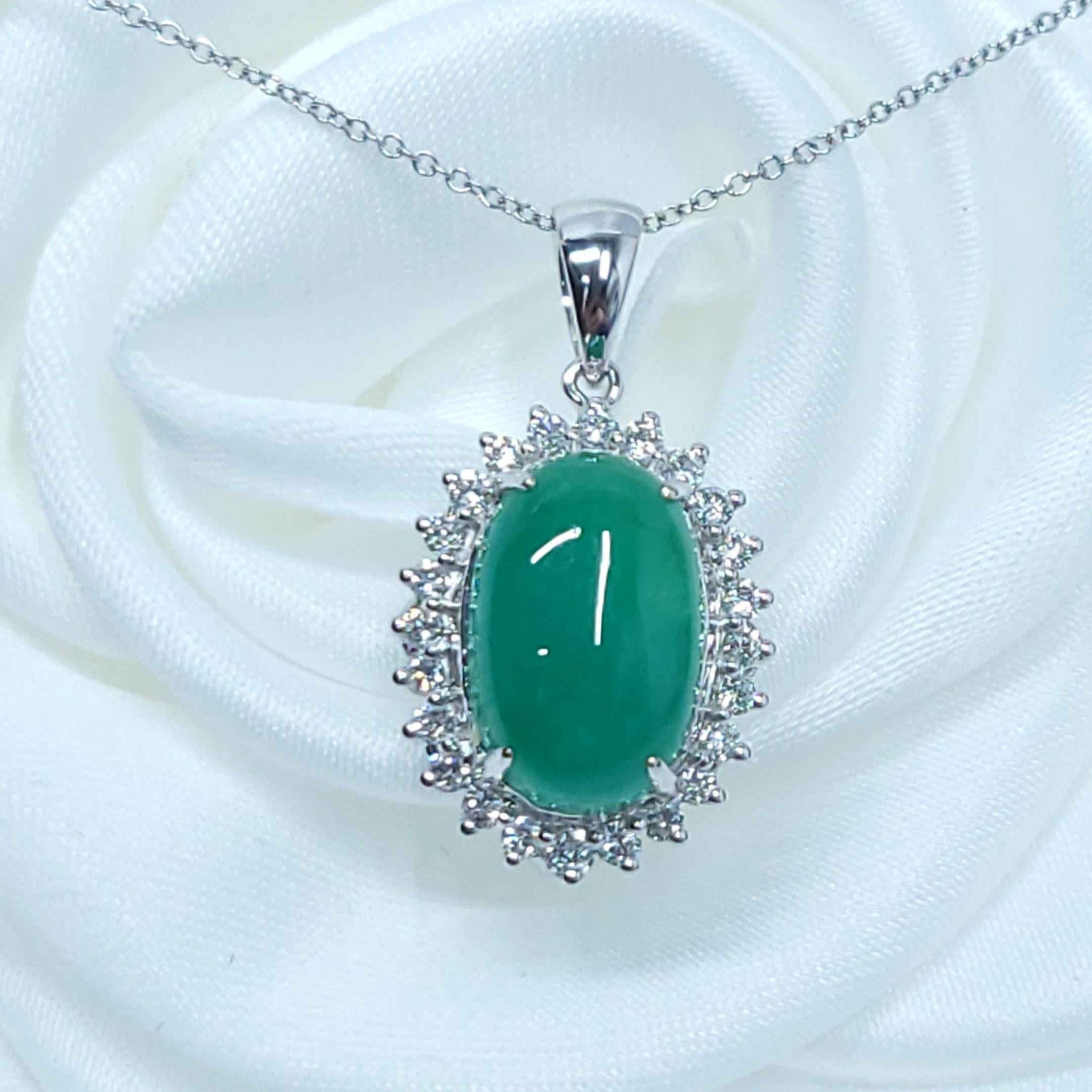 IGI Certified 4.80 Carat Emerald and Diamond Pendant in 18K White Gold For Sale 3