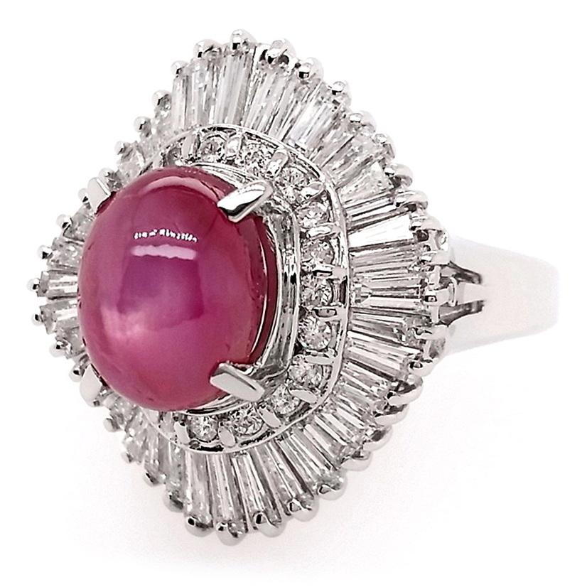 IGI Certified 4.80ct No-Heat Burma Star Ruby and 1.95ct Diamonds Platinum Ring For Sale 1