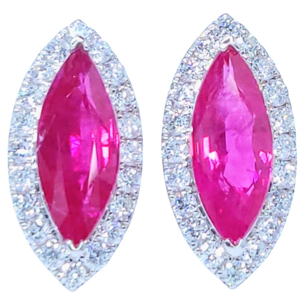 Boucles d'oreilles en or blanc 18 carats certifiées IGI avec rubis de Birmanie et diamants de 4,84 carats