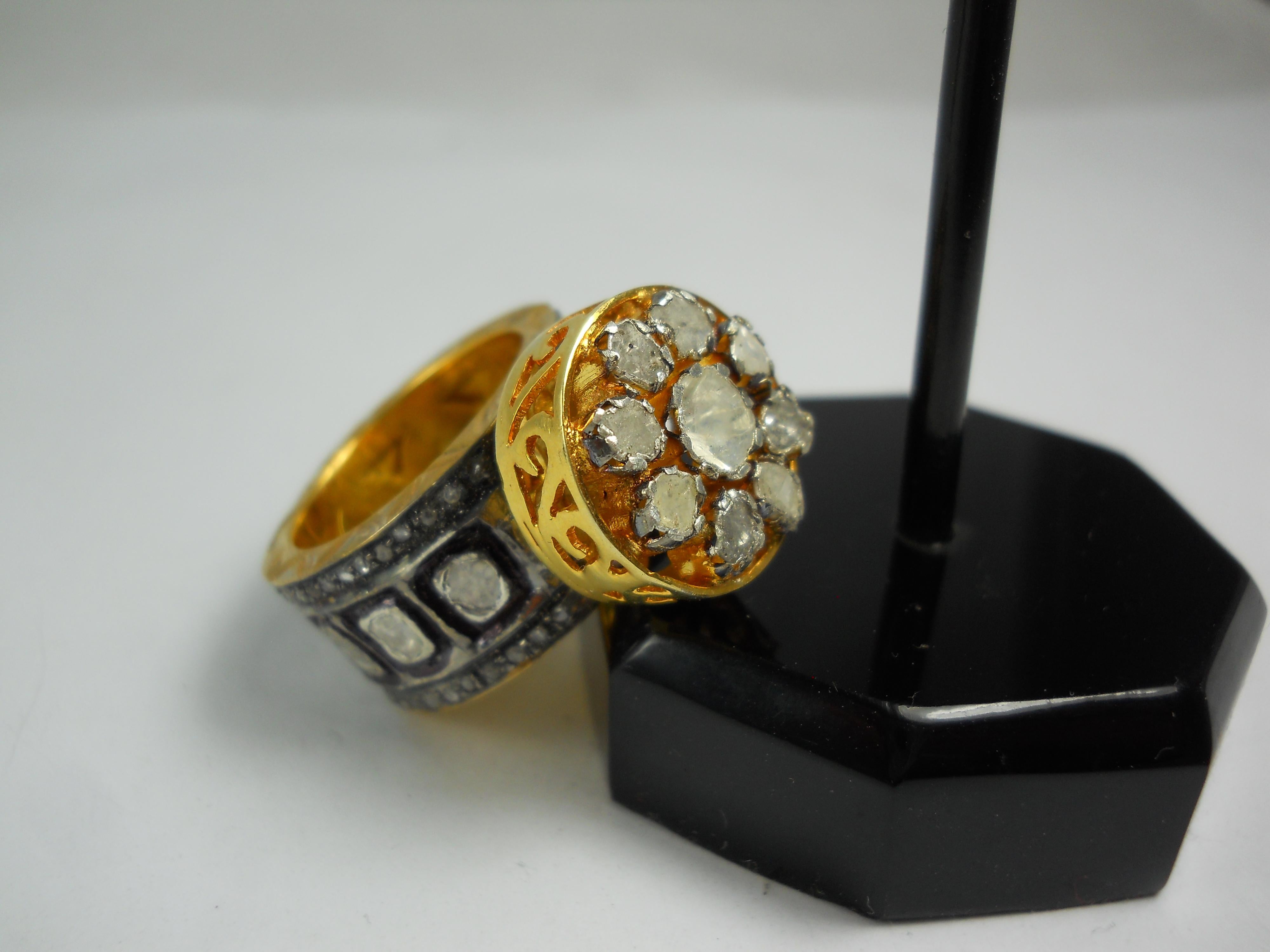 IGI Certified 4.85 Carat Diamond Polki Ring Rose cut Diamond Statement Ring For Sale 4
