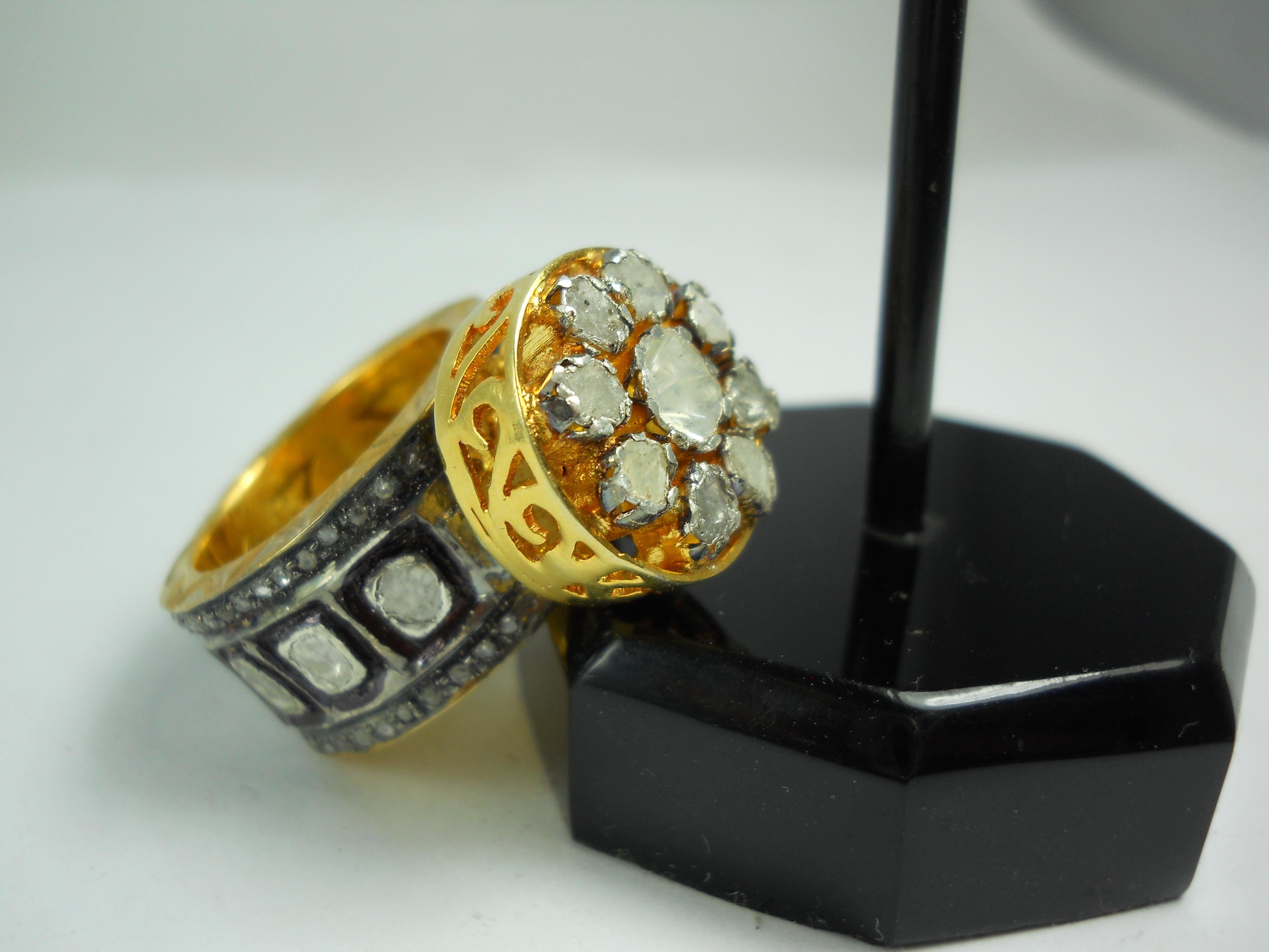 IGI Certified 4.85 Carat Diamond Polki Ring Rose cut Diamond Statement Ring For Sale 5