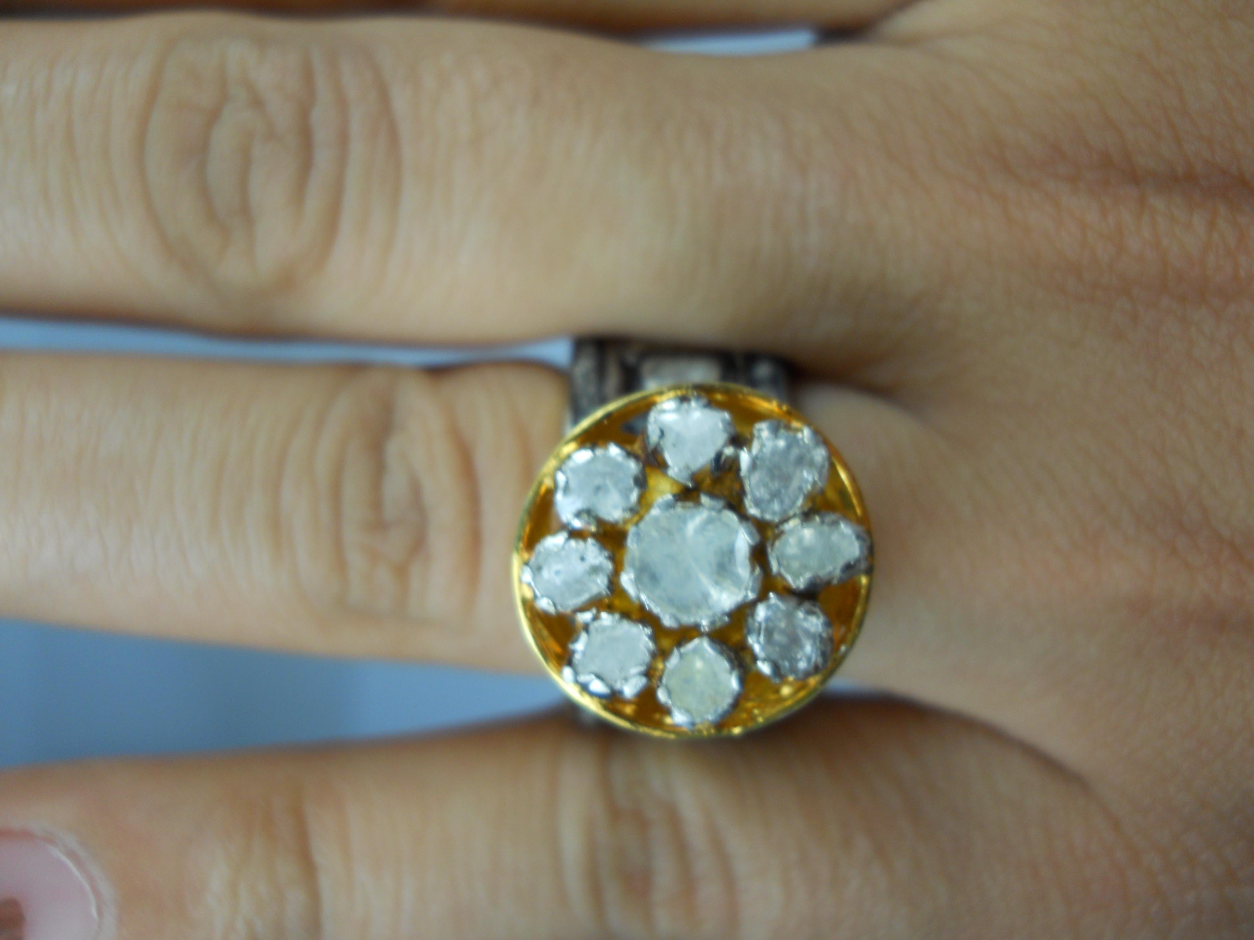 IGI Certified 4.85 Carat Diamond Polki Ring Rose cut Diamond Statement Ring For Sale 6