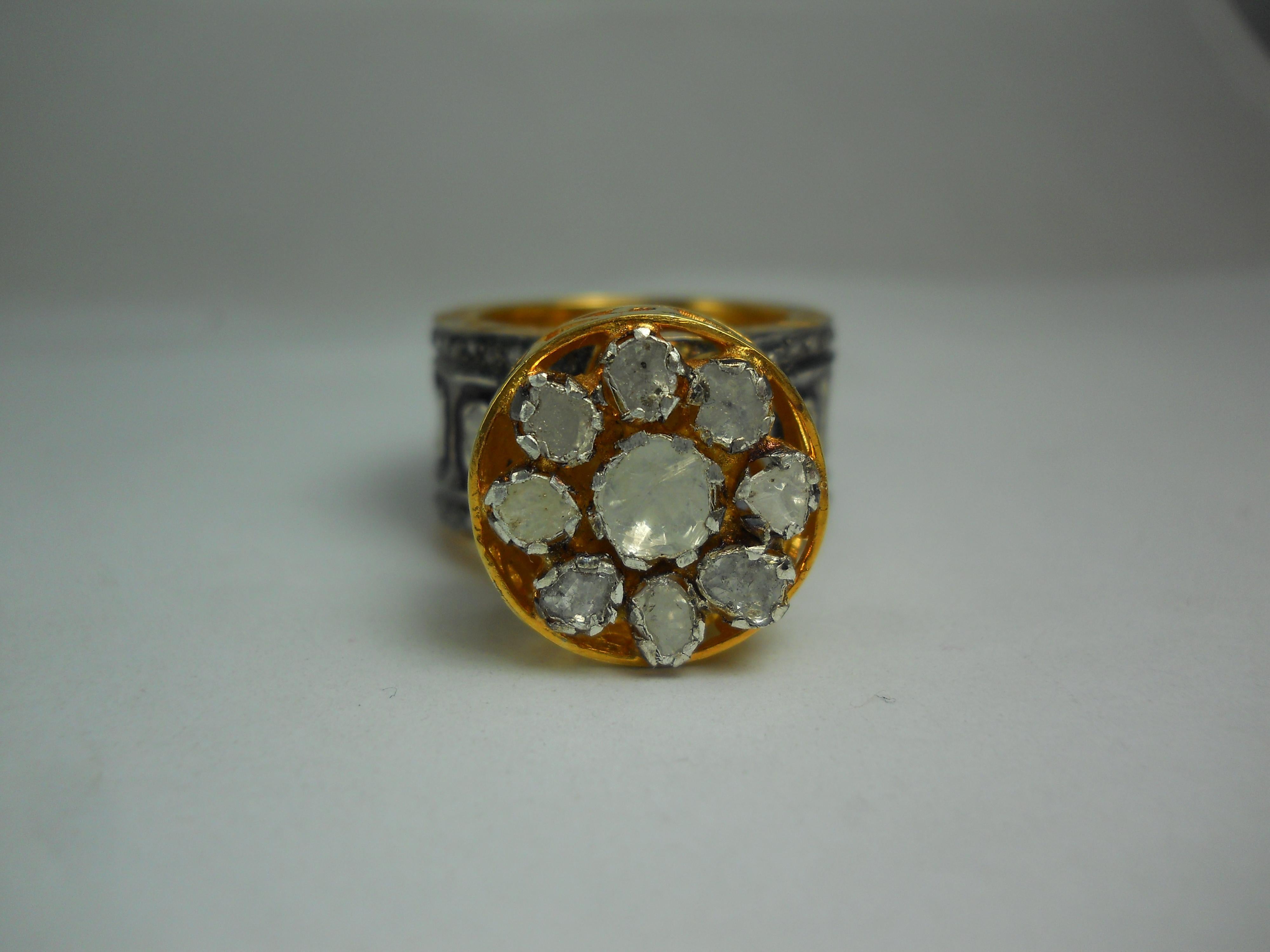Contemporary IGI Certified 4.85 Carat Diamond Polki Ring Rose cut Diamond Statement Ring For Sale