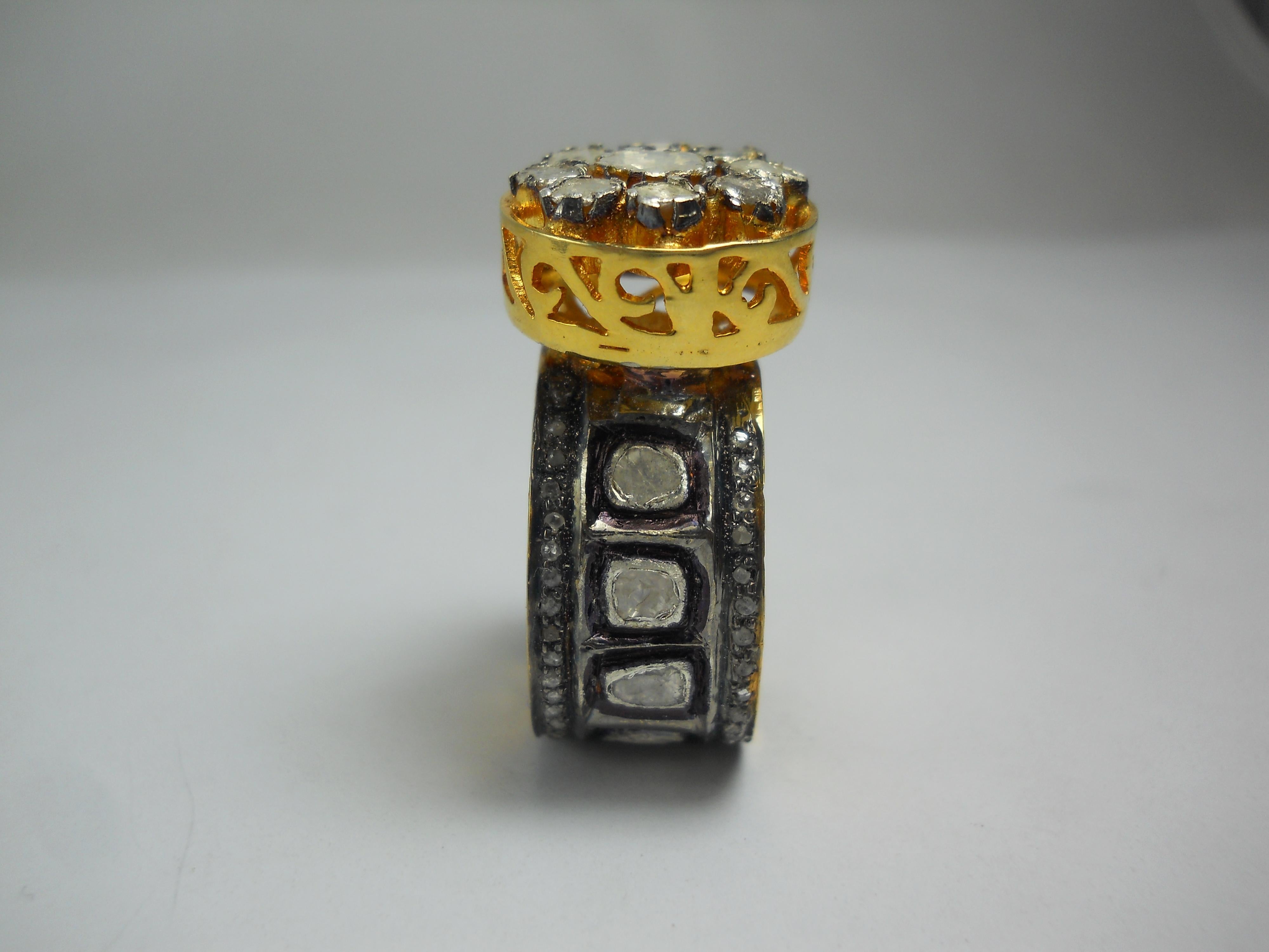 Rose Cut IGI Certified 4.85 Carat Diamond Polki Ring Rose cut Diamond Statement Ring For Sale