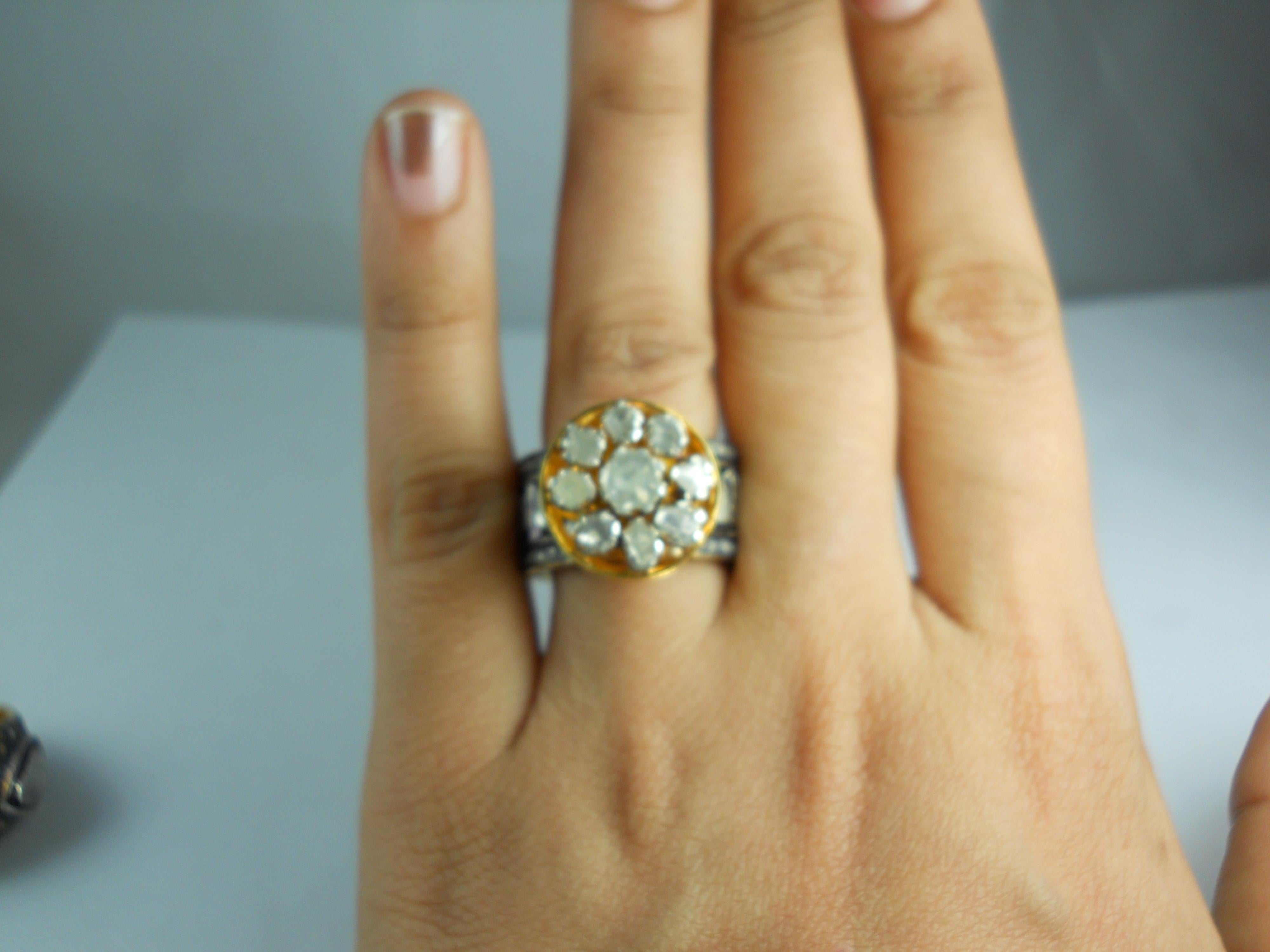 IGI Certified 4.85 Carat Diamond Polki Ring Rose cut Diamond Statement Ring In New Condition For Sale In Delhi, DL