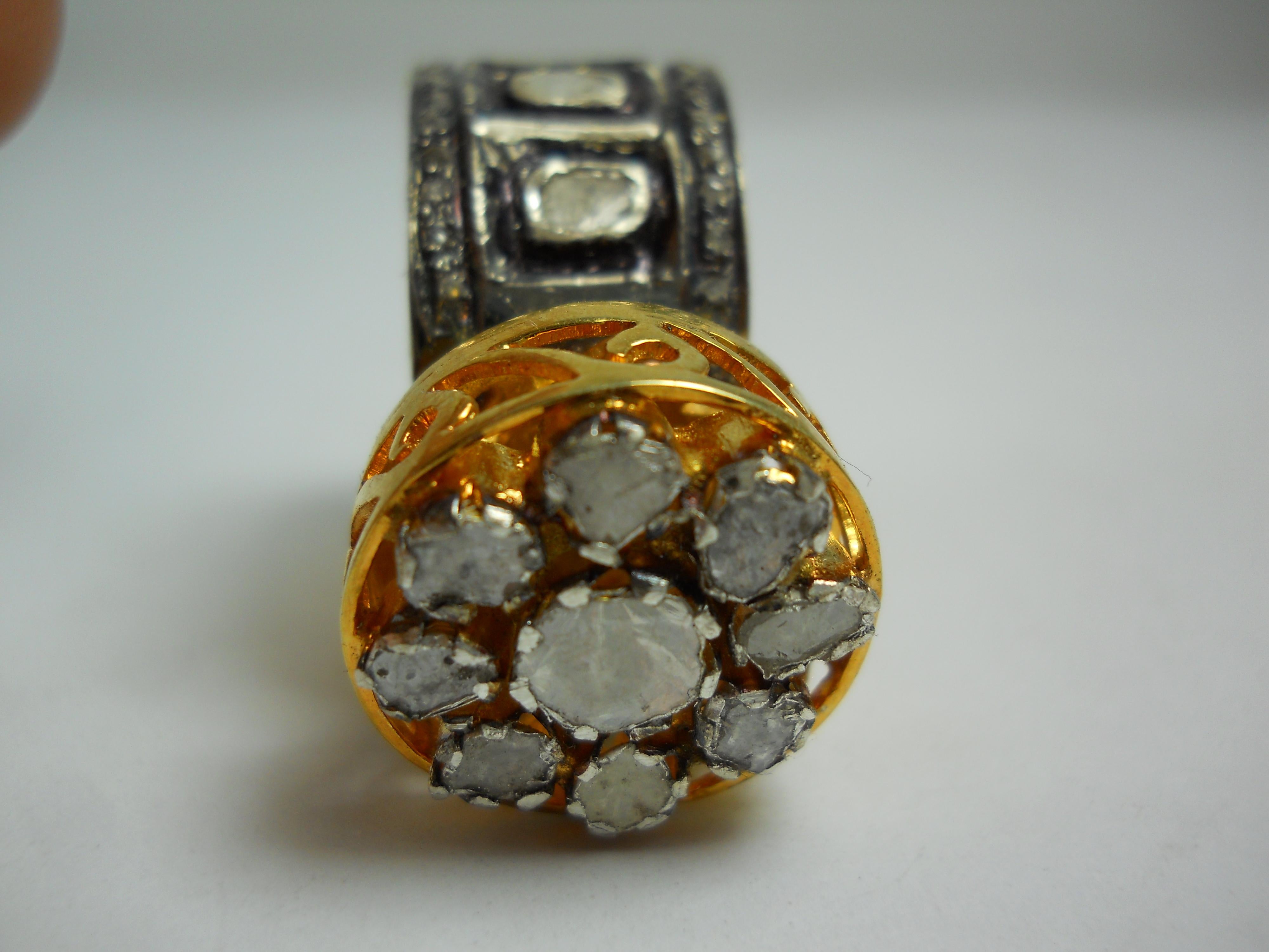 Women's IGI Certified 4.85 Carat Diamond Polki Ring Rose cut Diamond Statement Ring For Sale