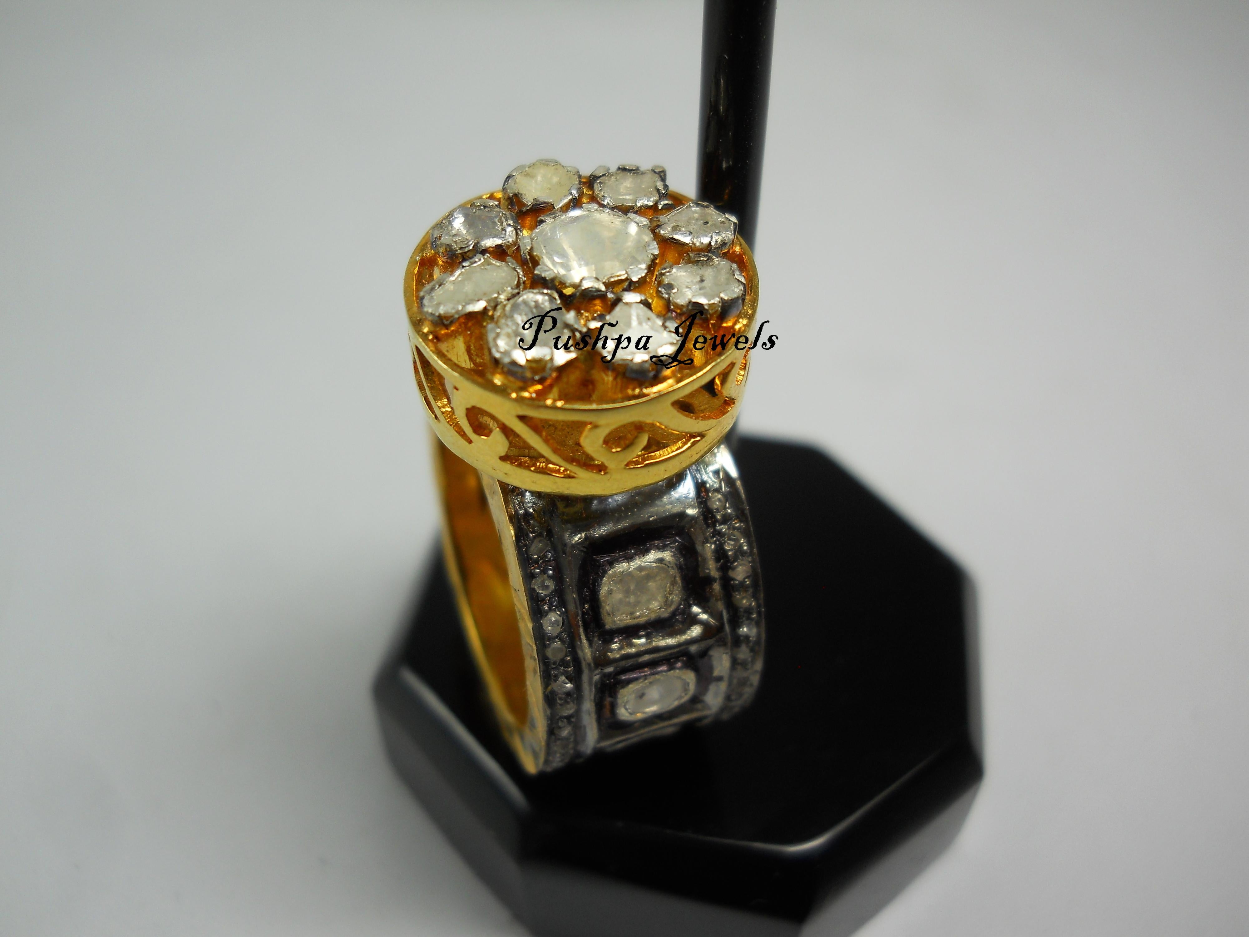IGI Certified 4.85 Carat Diamond Polki Ring Rose cut Diamond Statement Ring For Sale 1