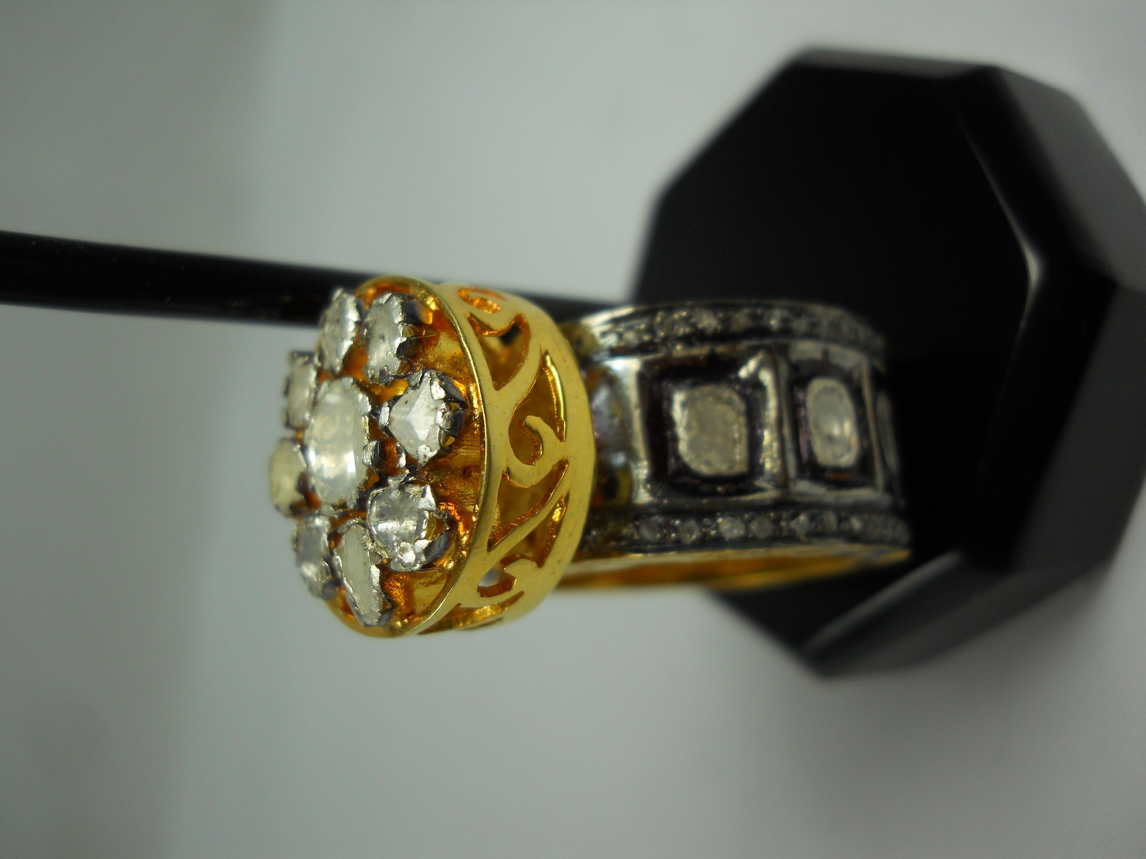 IGI Certified 4.85 Carat Diamond Polki Ring Rose cut Diamond Statement Ring For Sale 2