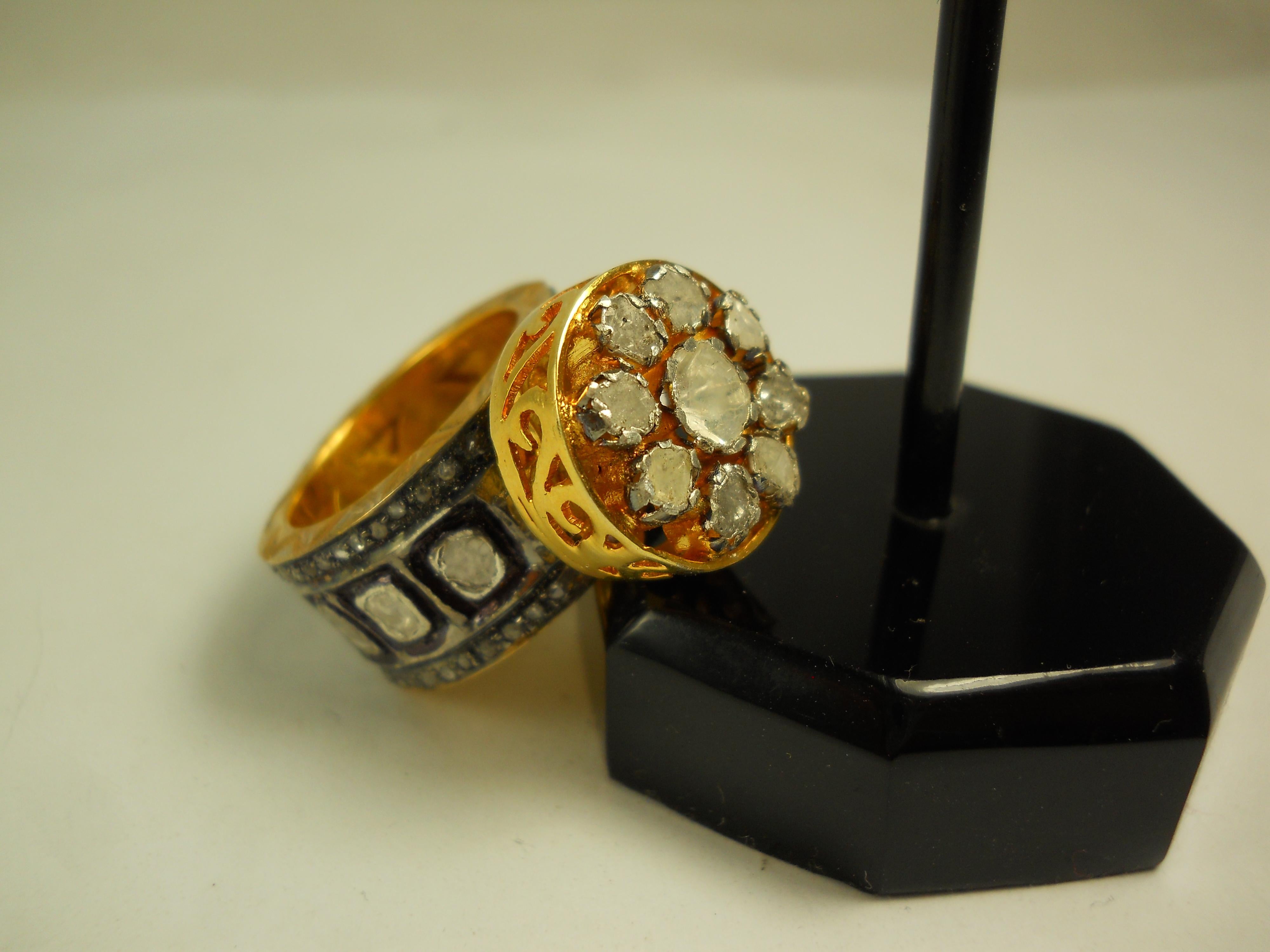 IGI Certified 4.85 Carat Diamond Polki Ring Rose cut Diamond Statement Ring For Sale 3