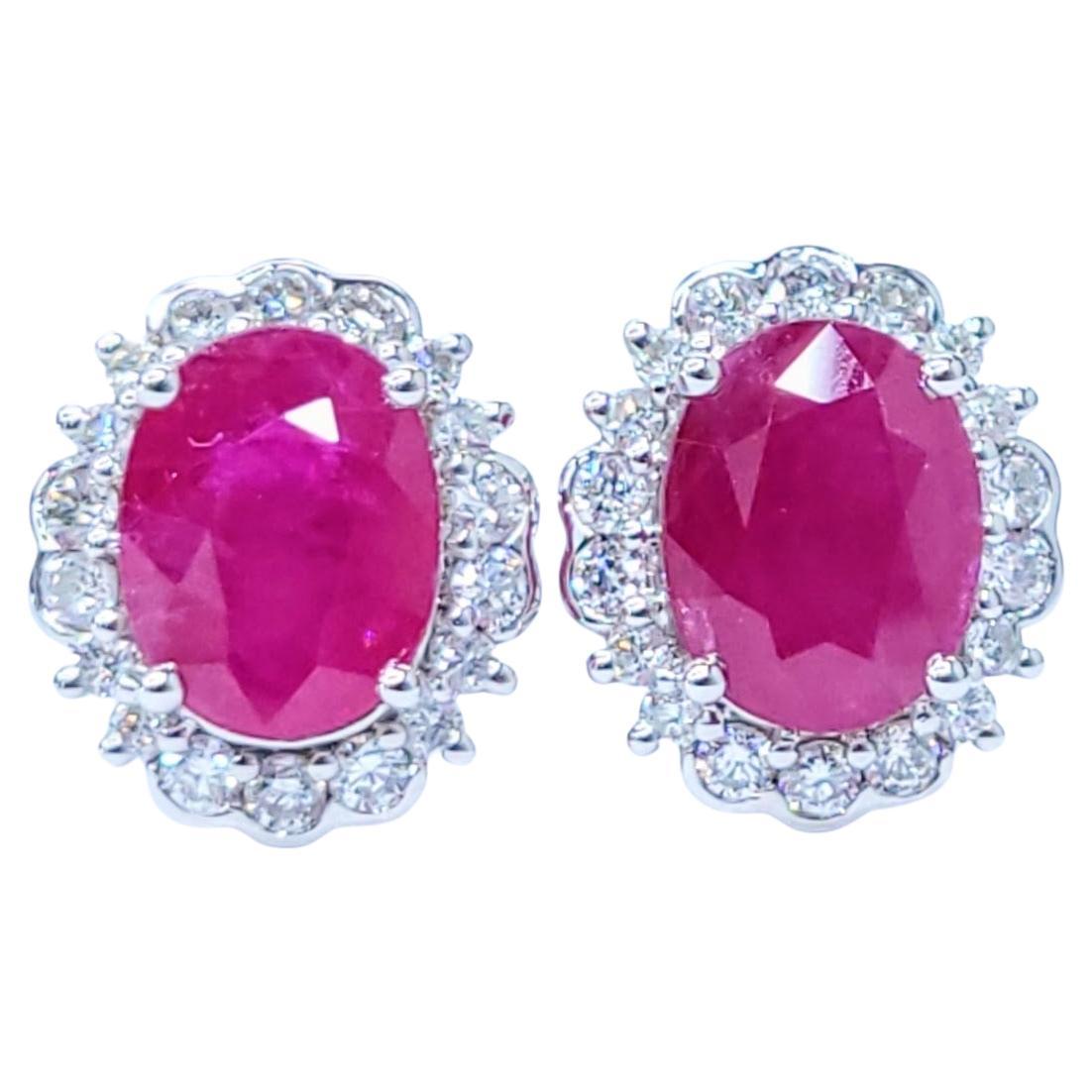 Boucles d'oreilles en or blanc 18 carats avec rubis et diamants certifiés IGI de 4,89ct