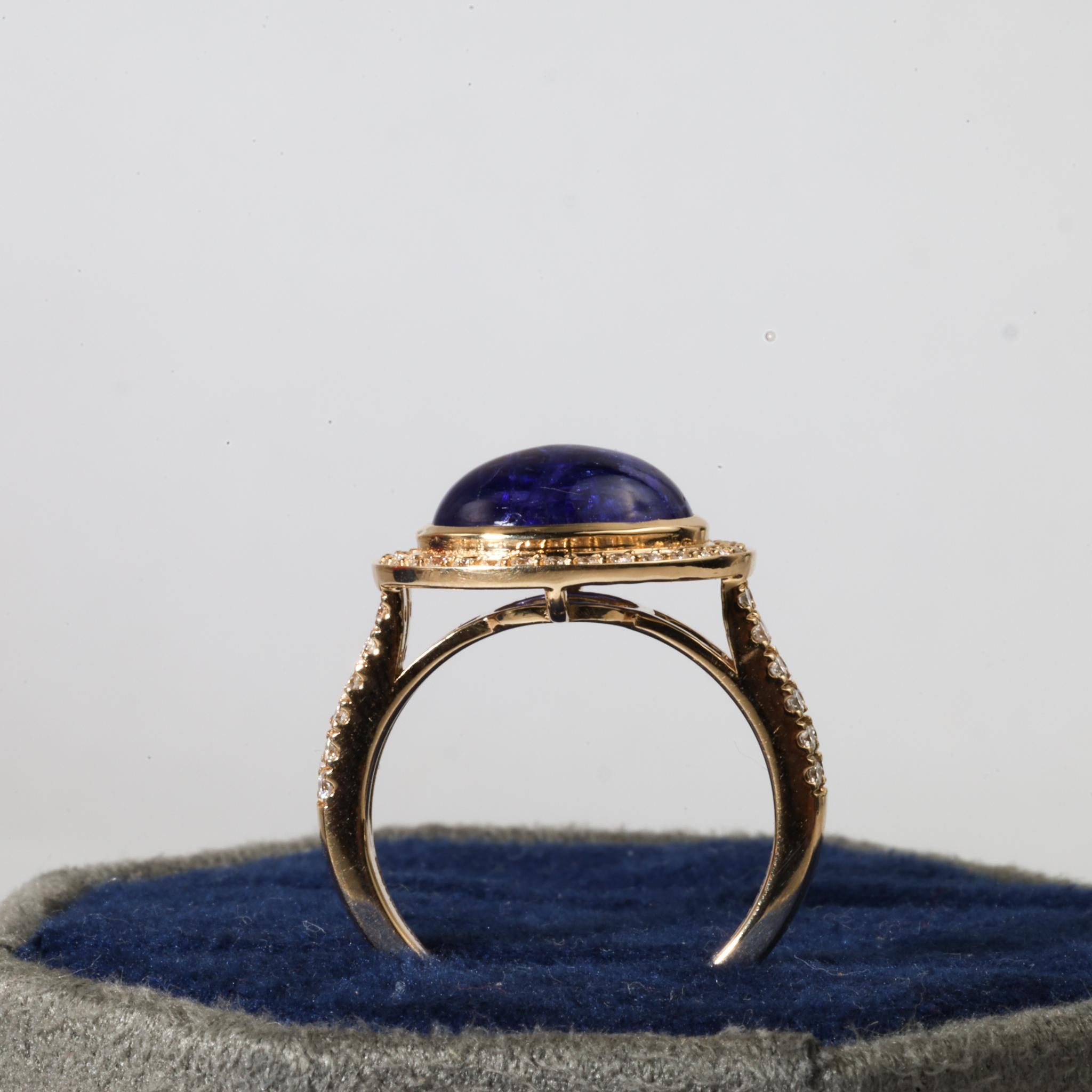 IGI zertifiziert 4.8ct natürlichen Oval-Cabochon Tansanit & Diamant Halo Ring im Angebot 4