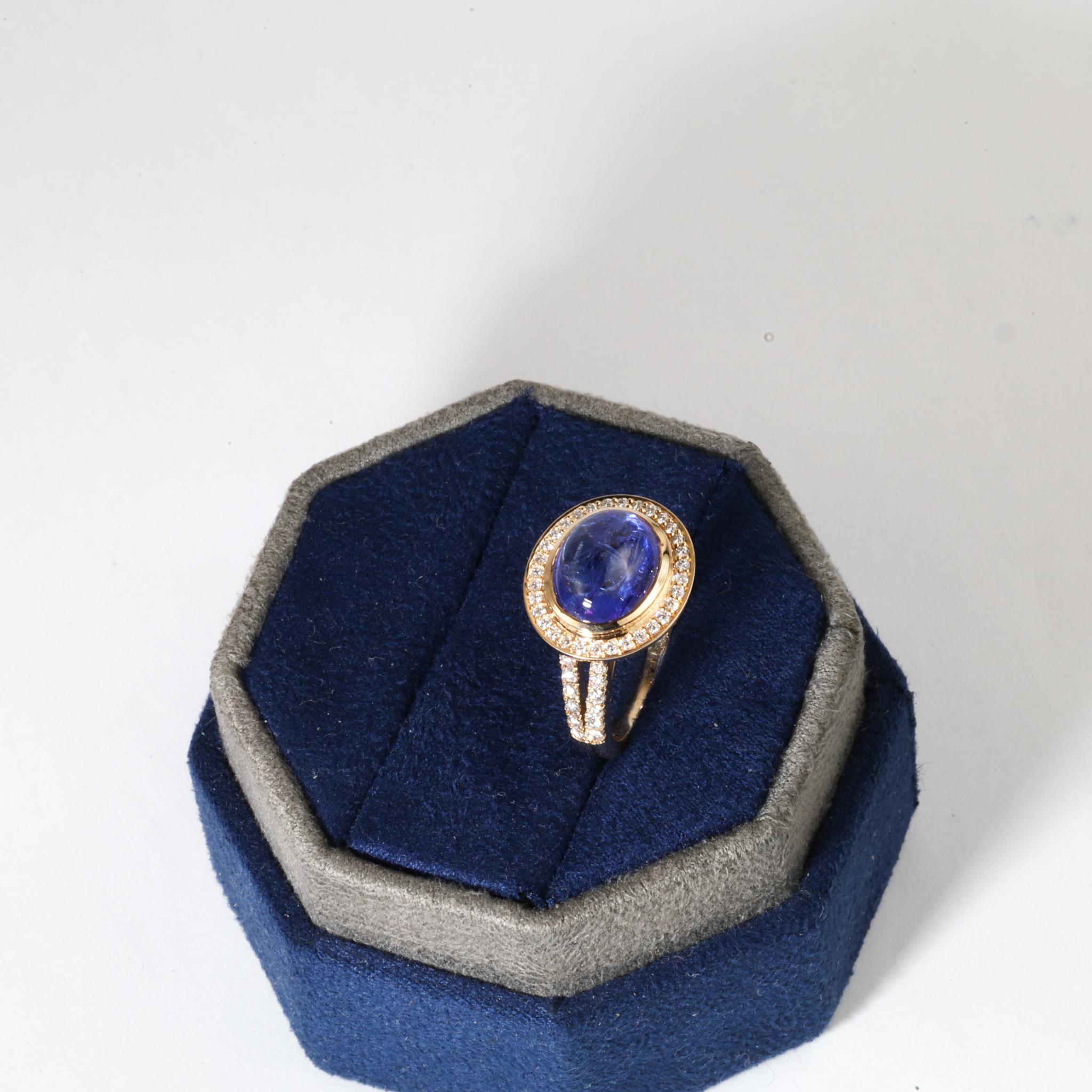 IGI zertifiziert 4.8ct natürlichen Oval-Cabochon Tansanit & Diamant Halo Ring im Angebot 5