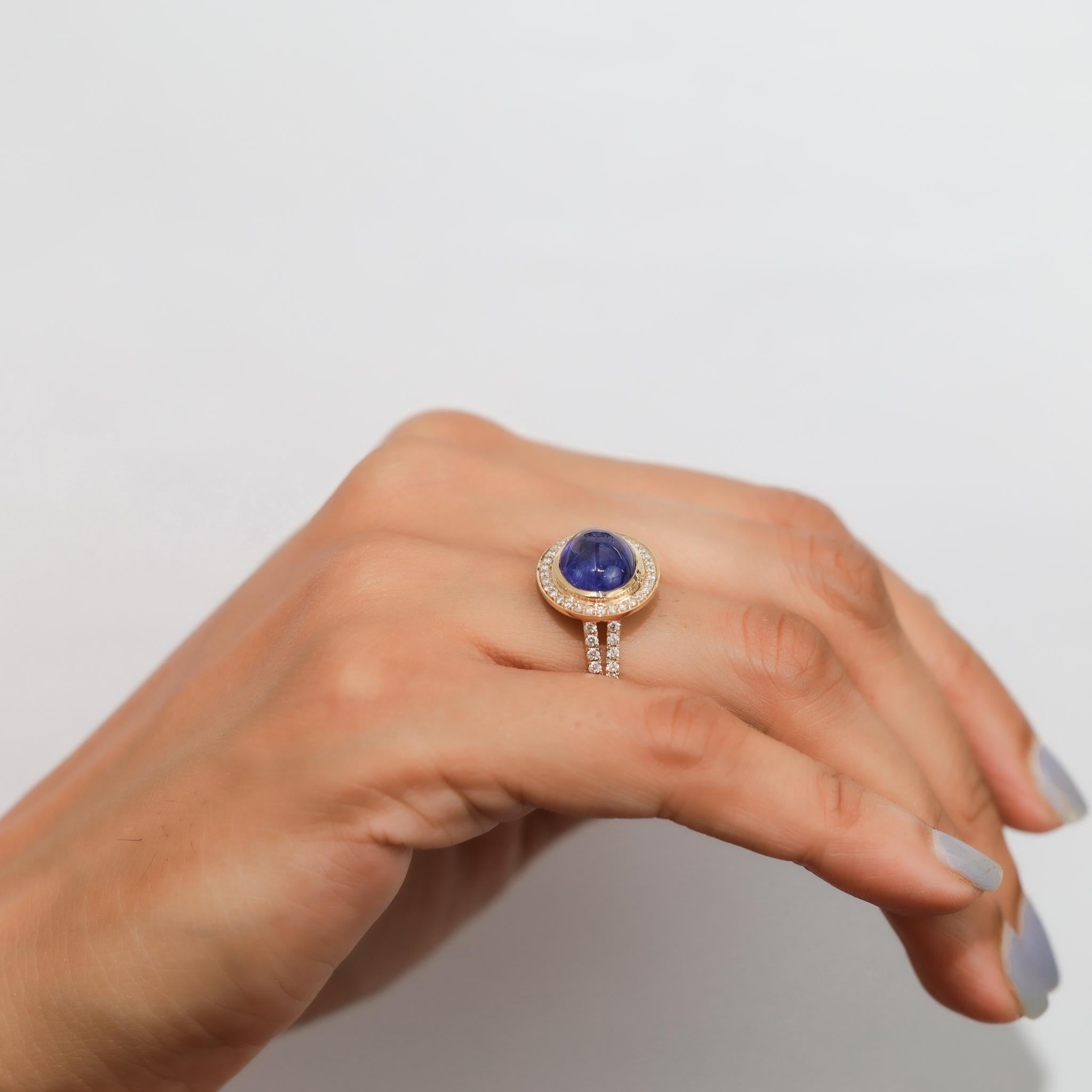 IGI zertifiziert 4.8ct natürlichen Oval-Cabochon Tansanit & Diamant Halo Ring im Angebot 7