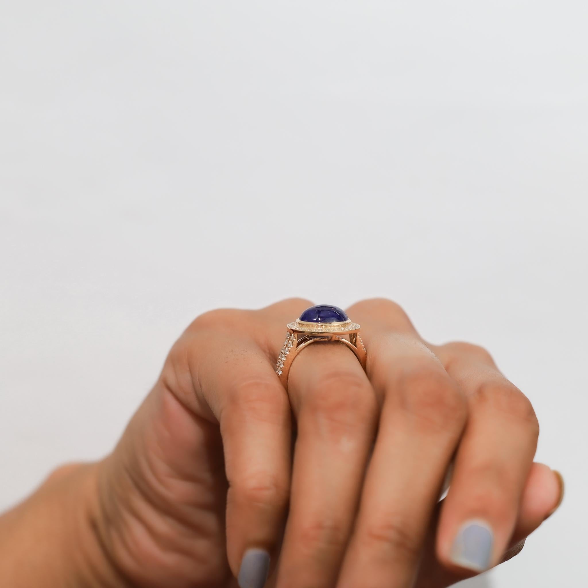 IGI zertifiziert 4.8ct natürlichen Oval-Cabochon Tansanit & Diamant Halo Ring im Angebot 8