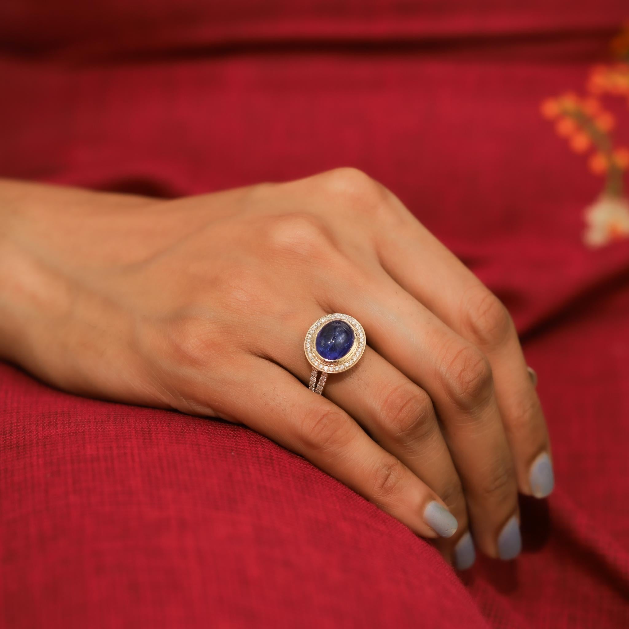 IGI zertifiziert 4.8ct natürlichen Oval-Cabochon Tansanit & Diamant Halo Ring im Angebot 9