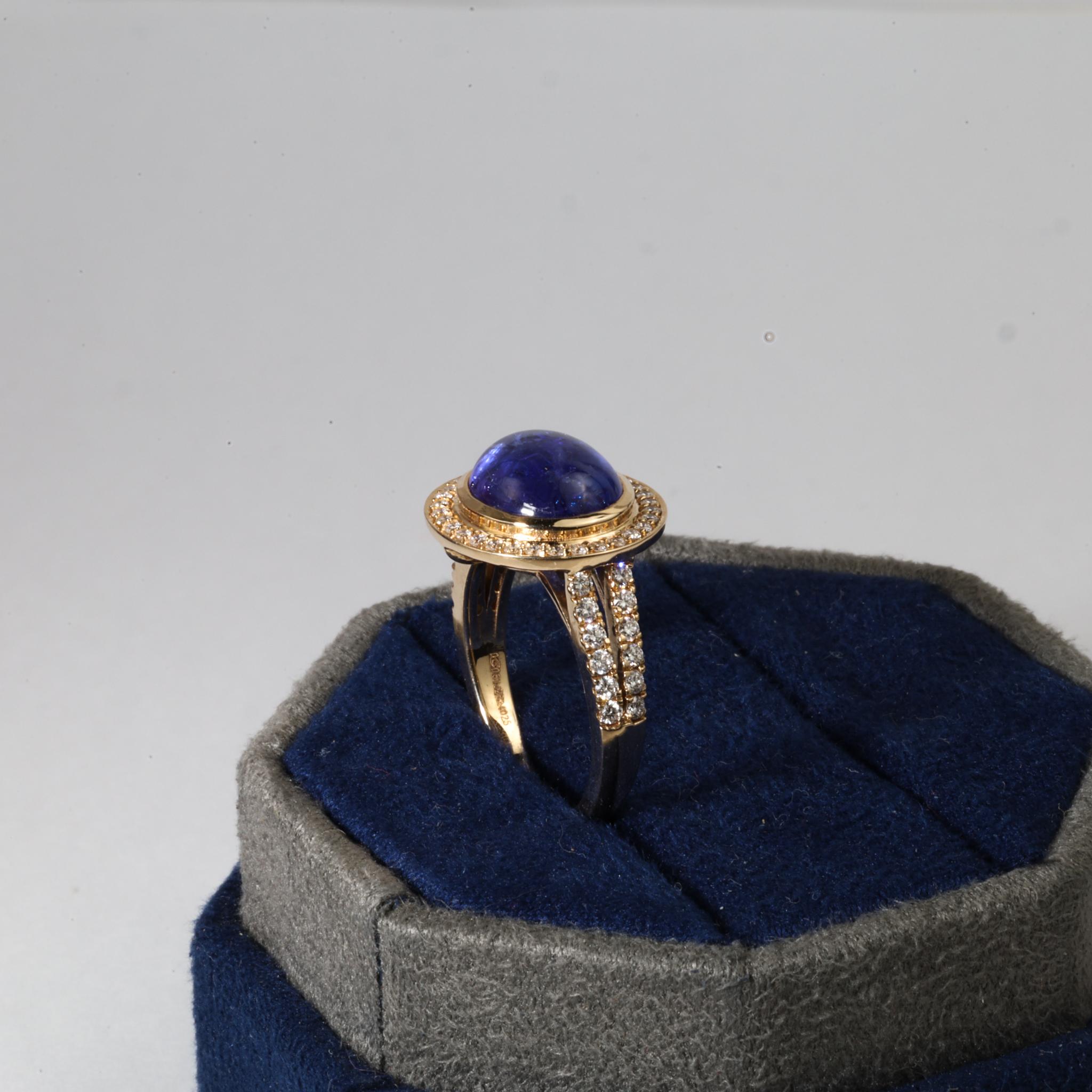 IGI zertifiziert 4.8ct natürlichen Oval-Cabochon Tansanit & Diamant Halo Ring im Angebot 2