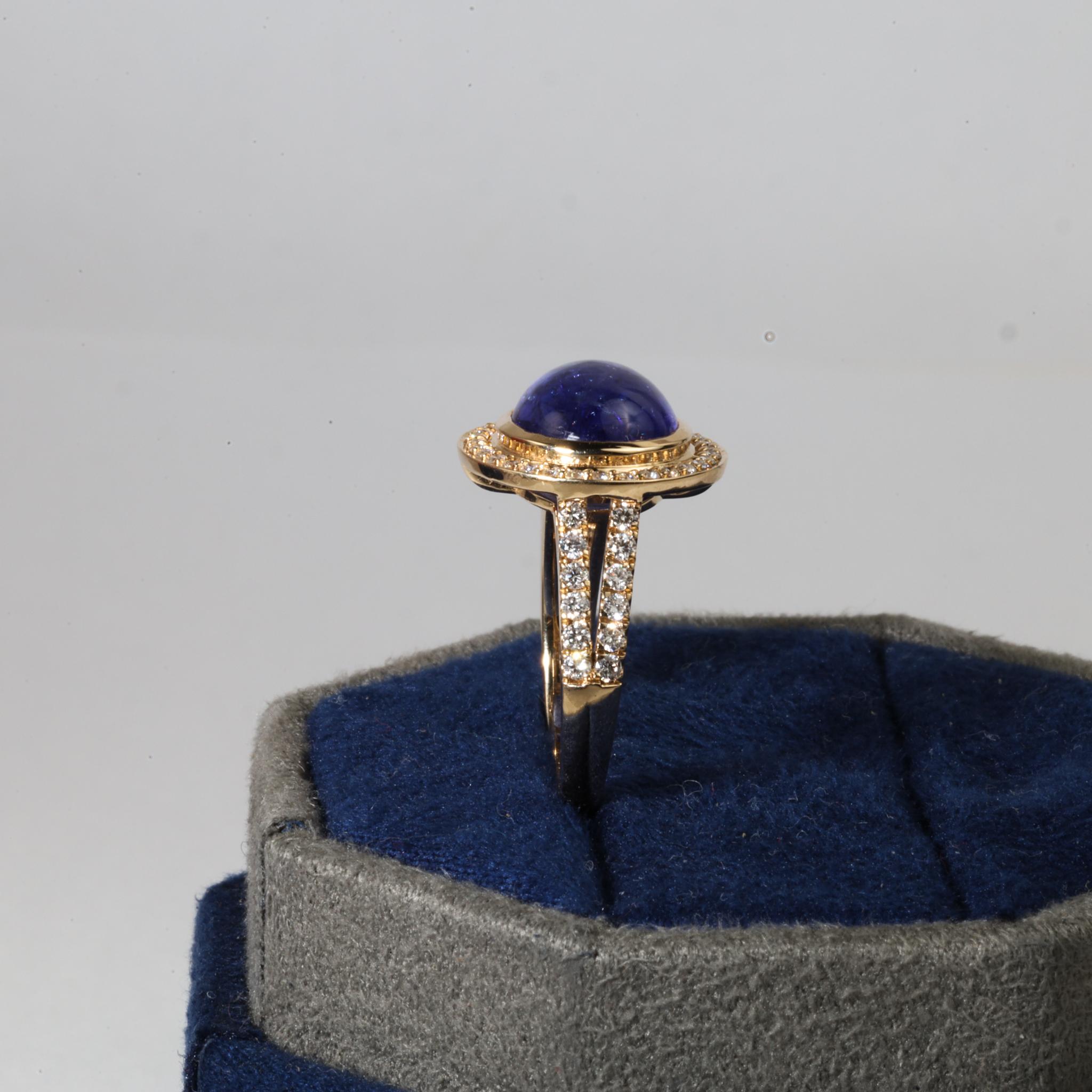 IGI zertifiziert 4.8ct natürlichen Oval-Cabochon Tansanit & Diamant Halo Ring im Angebot 3