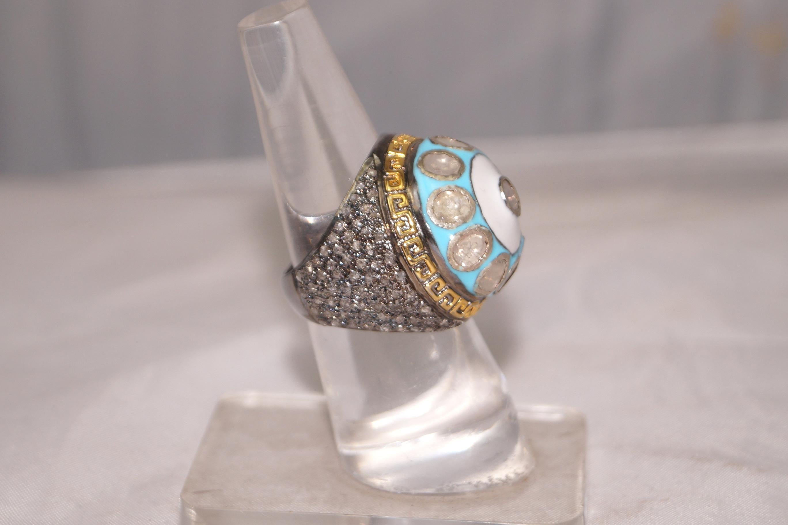 Rose Cut IGI Certified 4.90 Carat Diamond Polki Ring Rose cut Diamond Statement Ring For Sale