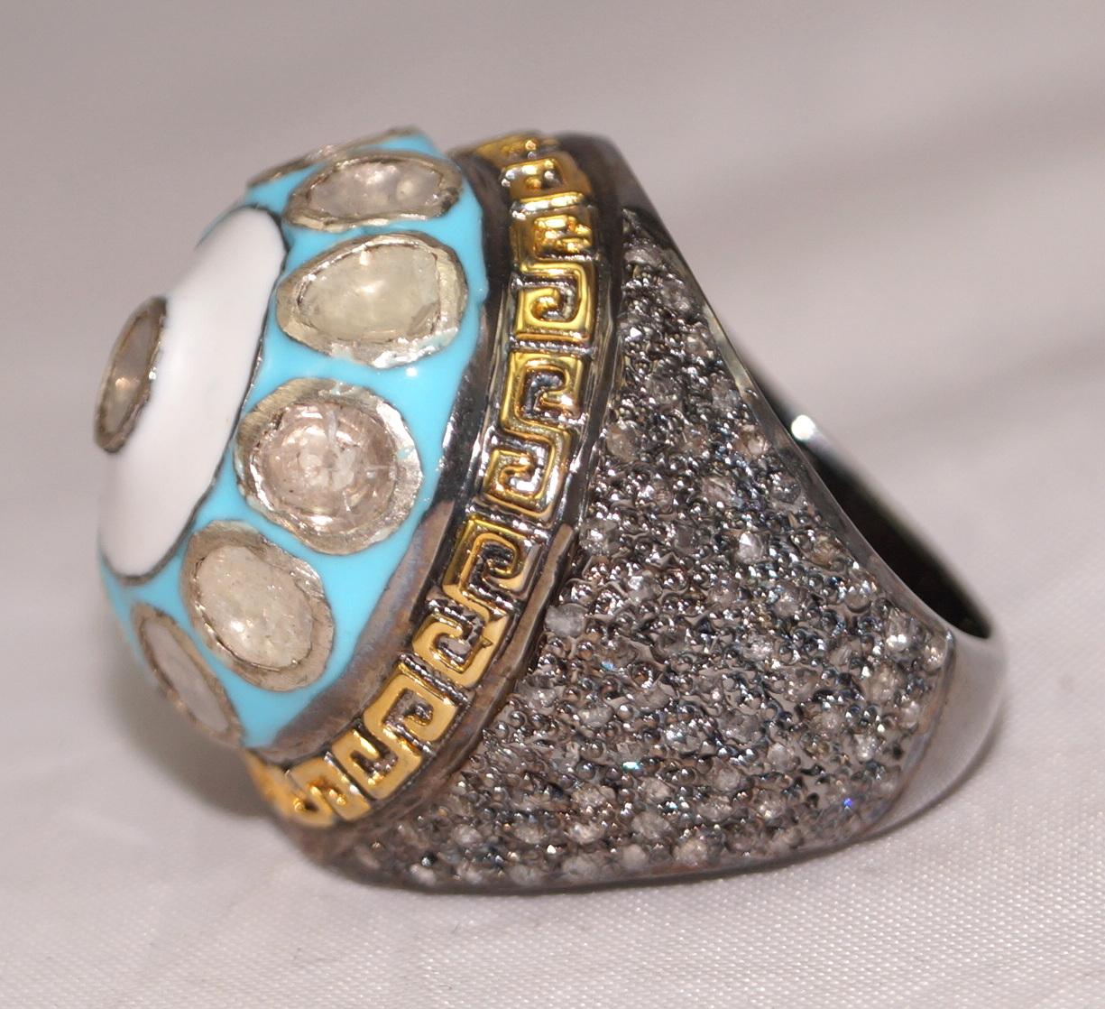 IGI Certified 4.90 Carat Diamond Polki Ring Rose cut Diamond Statement Ring In New Condition For Sale In Delhi, DL