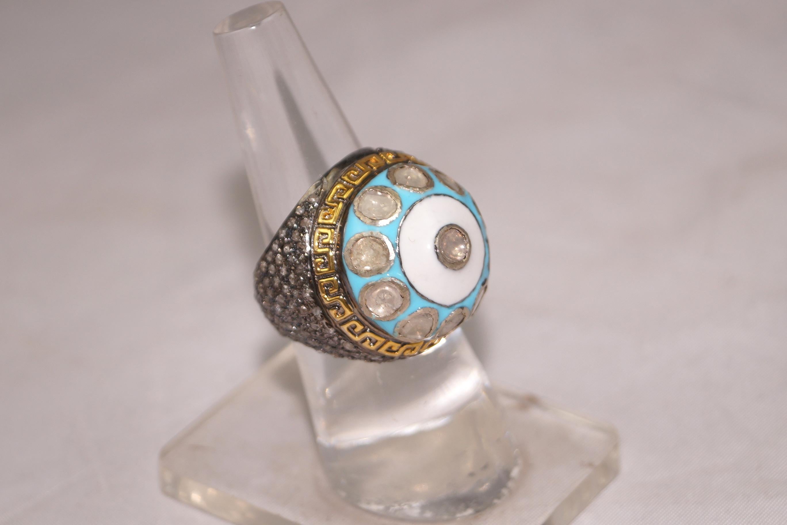IGI Certified 4.90 Carat Diamond Polki Ring Rose cut Diamond Statement Ring For Sale 2