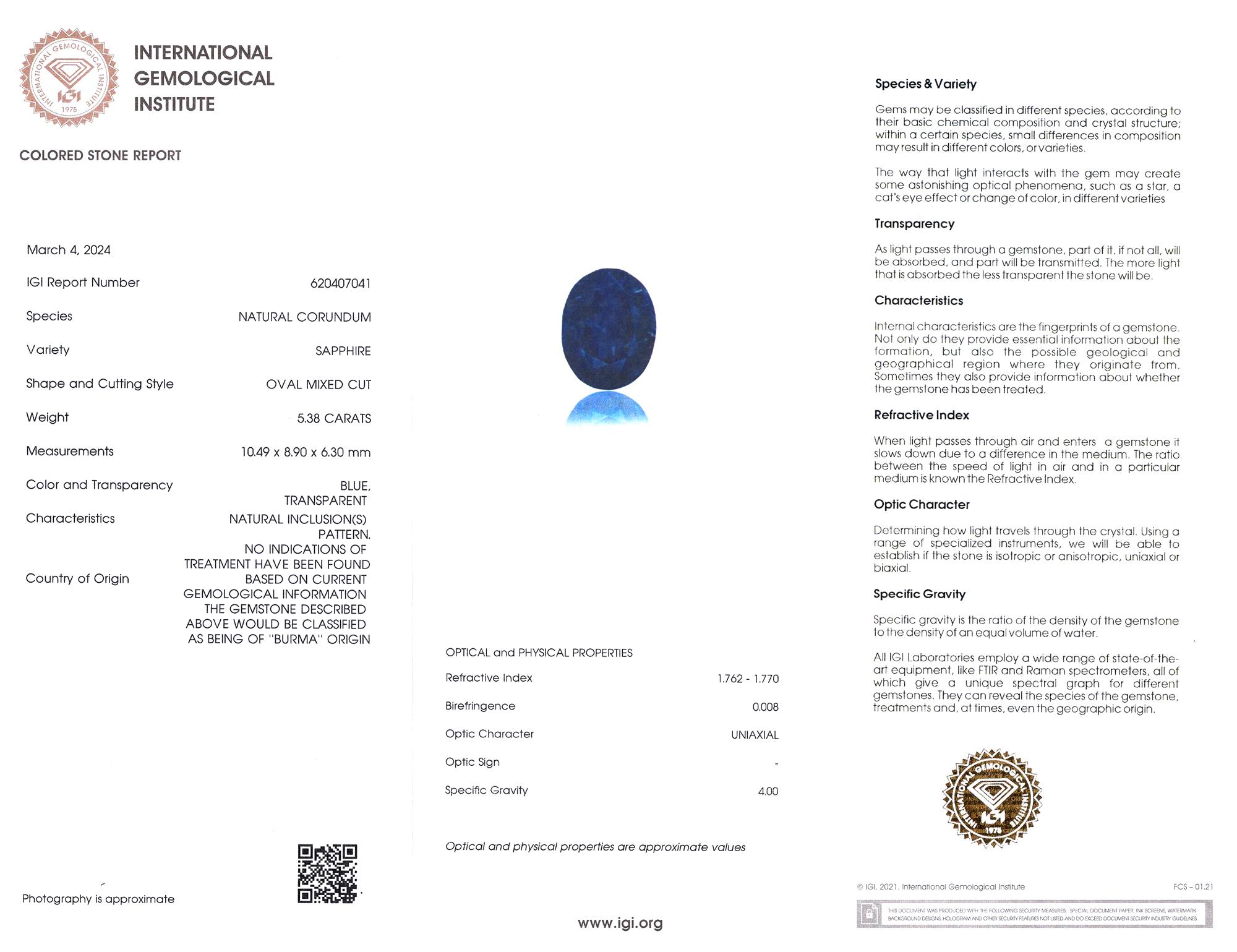 IGI-zertifiziert 5 Karat  BURMESE Ovalblauer Saphir-Diamantring im Zustand „Neu“ im Angebot in Rome, IT