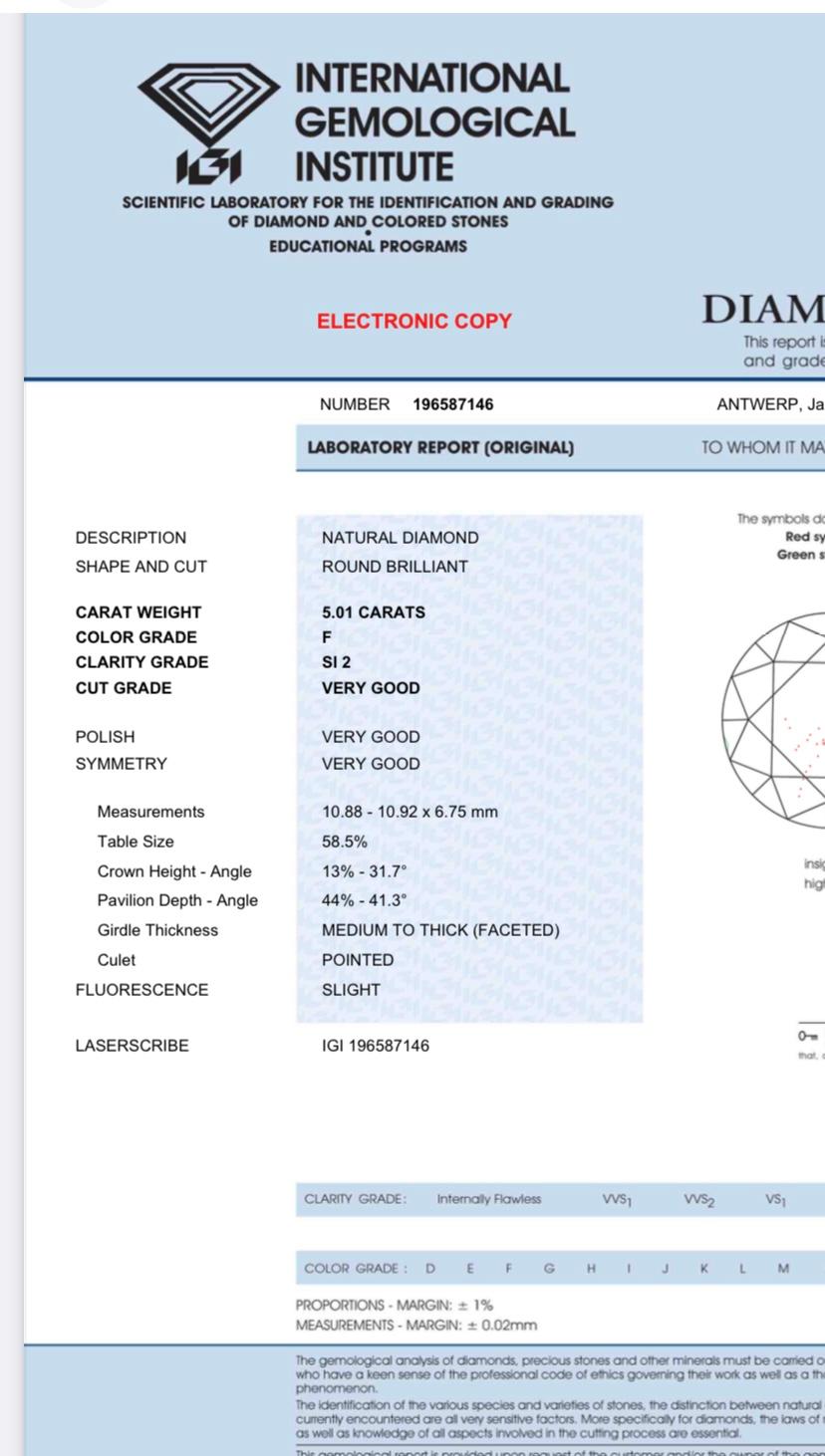 IGI-zertifizierter 5 Karat Diamant auf Solitärring im Zustand „Neu“ im Angebot in Massafra, IT