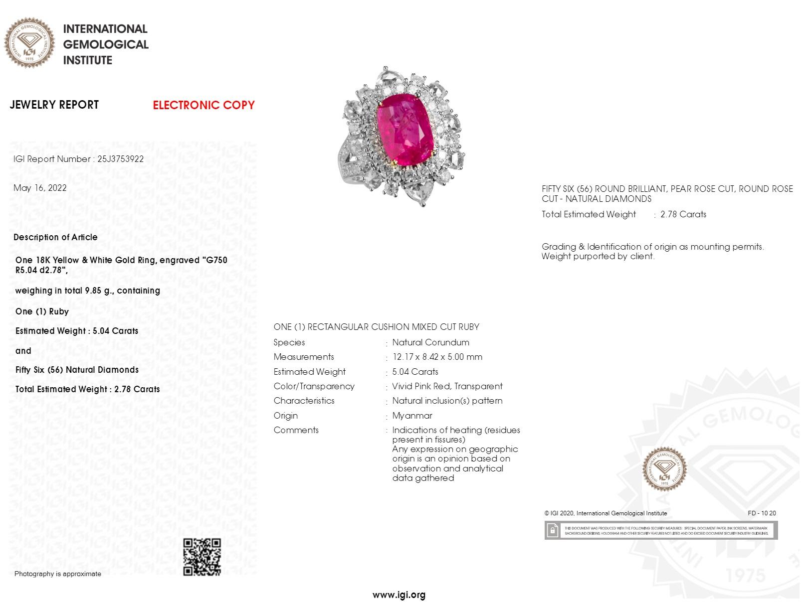 IGI-zertifiziert 5.04 Karat  Burma Rubin & Diamant Ring in 18K Gold 1