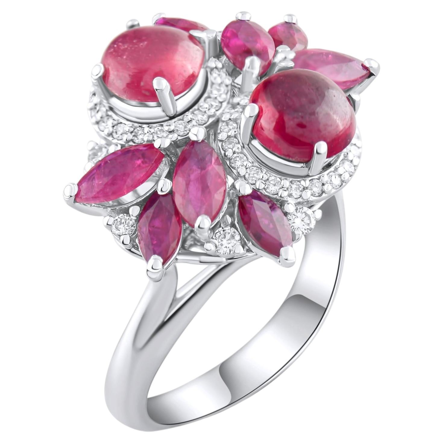 IGI Certified 5.07 Carat Natural Diamond and Ruby Statement Ring 14K Gold