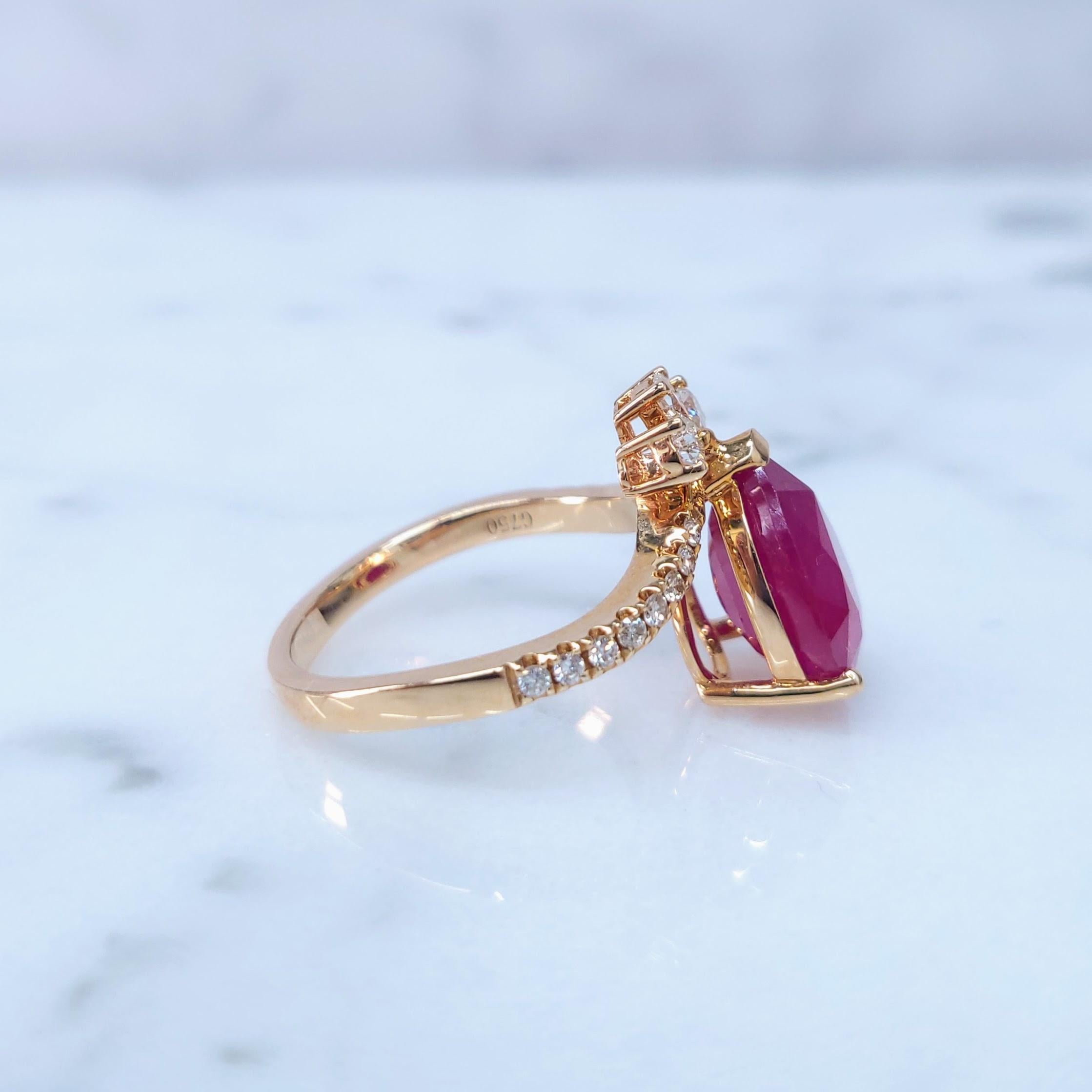 IGI Certified 5.13 Carat Burma Ruby & Diamond Ring in 18K Rose Gold For Sale 4