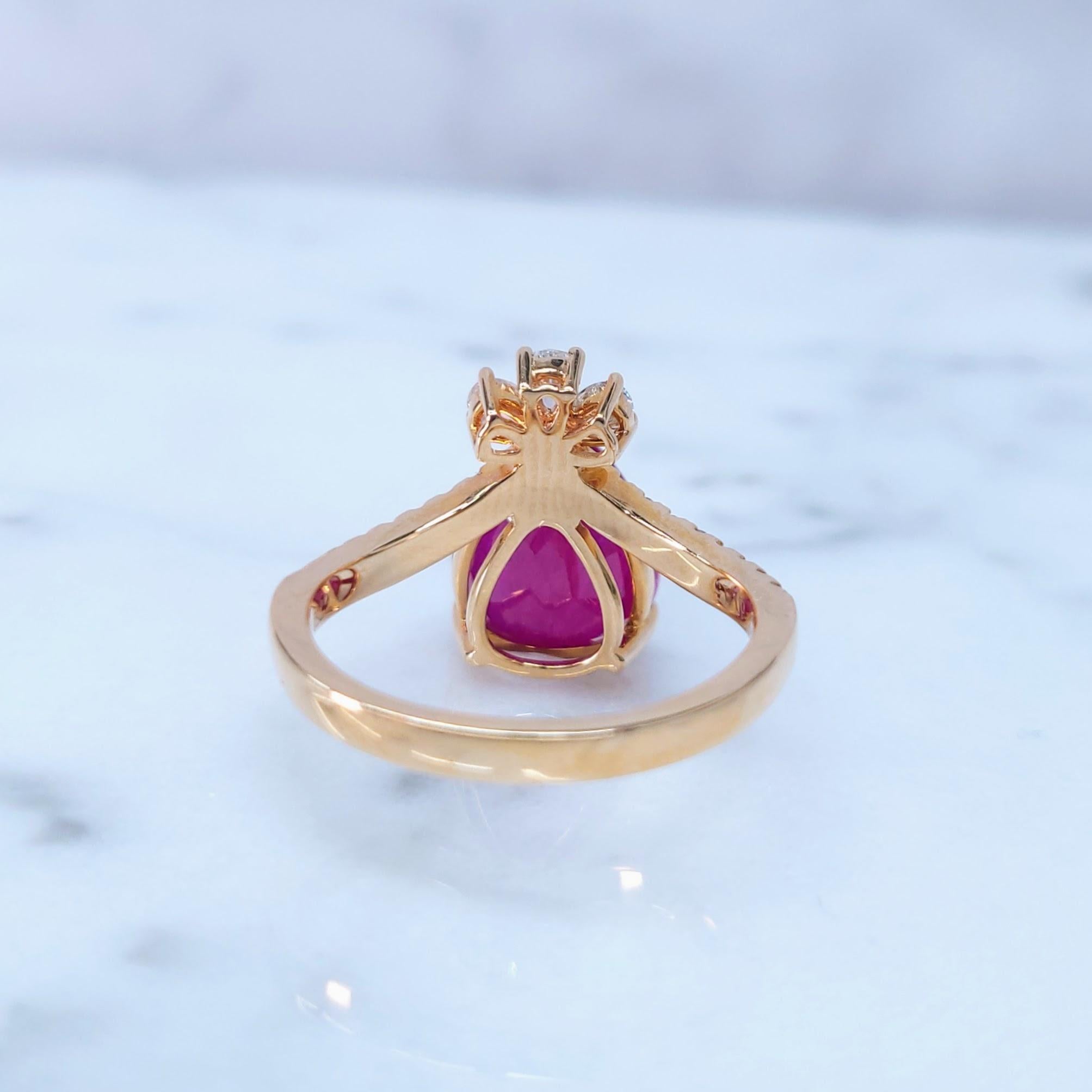 IGI Certified 5.13 Carat Burma Ruby & Diamond Ring in 18K Rose Gold For Sale 2