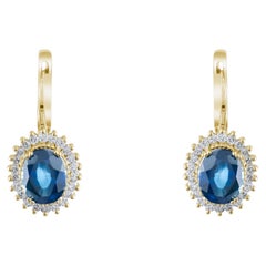IGI-zertifizierte Ohrringe mit einem natürlichen Saphir von 5,17 Karat und Diamanten aus 14-karätigem Gold