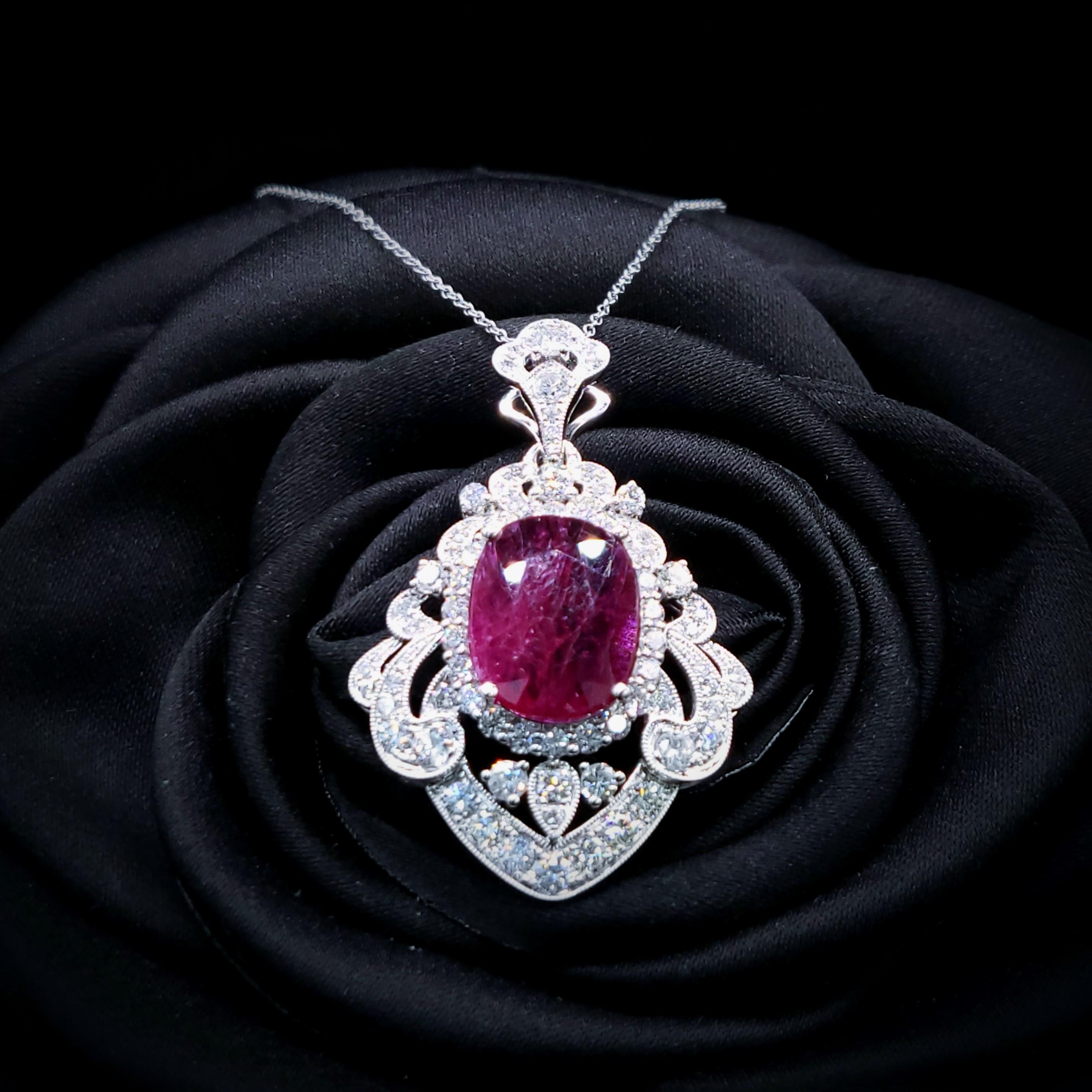 IGI Certified 5.17 Carat Ruby & Diamond Pendent in 18K White Gold For Sale 4