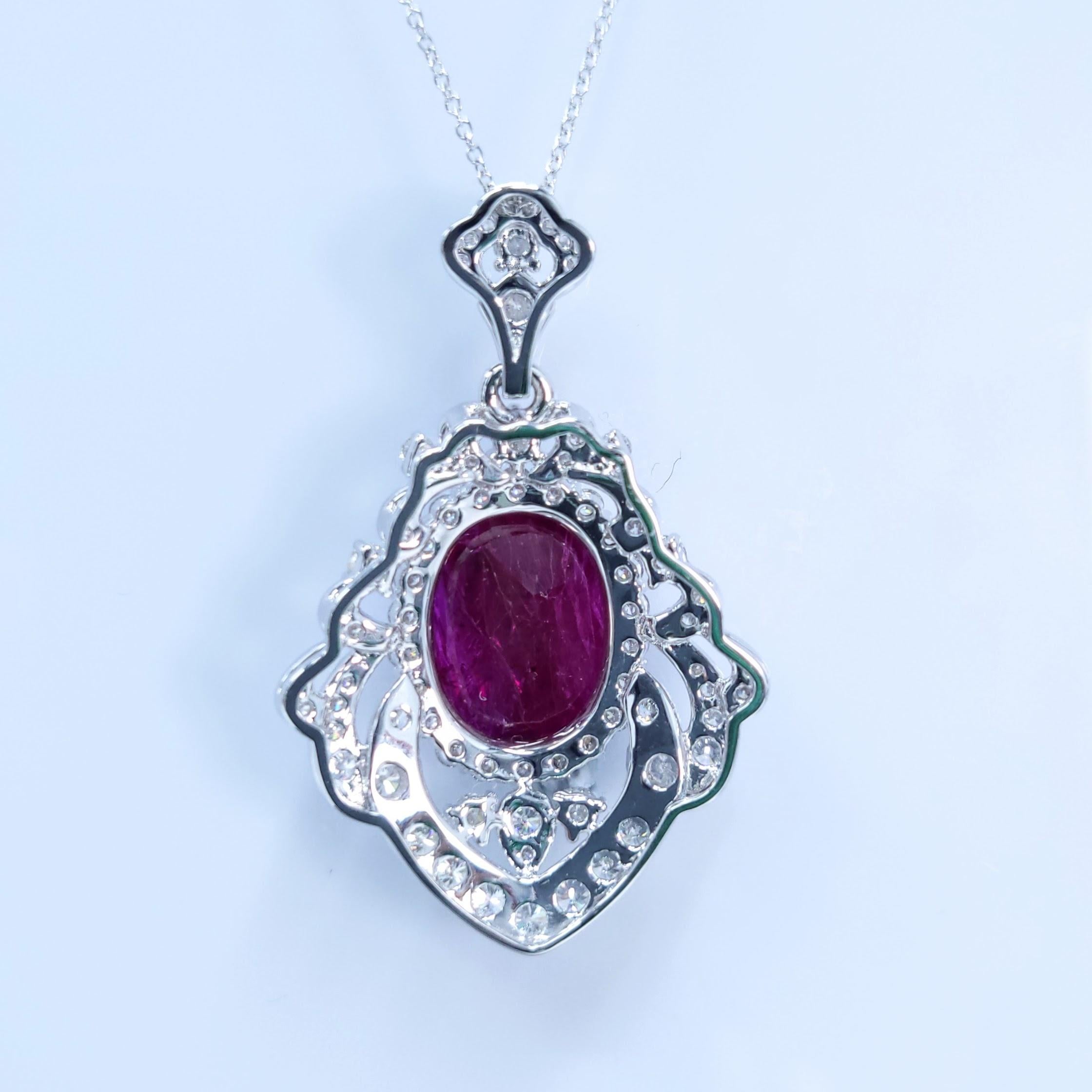 IGI-zertifizierter 5,17 Karat Rubin- und Diamant-Anhänger aus 18 Karat Weißgold (Art déco) im Angebot