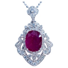 Colgante de oro blanco de 18 quilates con rubí y diamantes de 5,17 quilates con certificado IGI