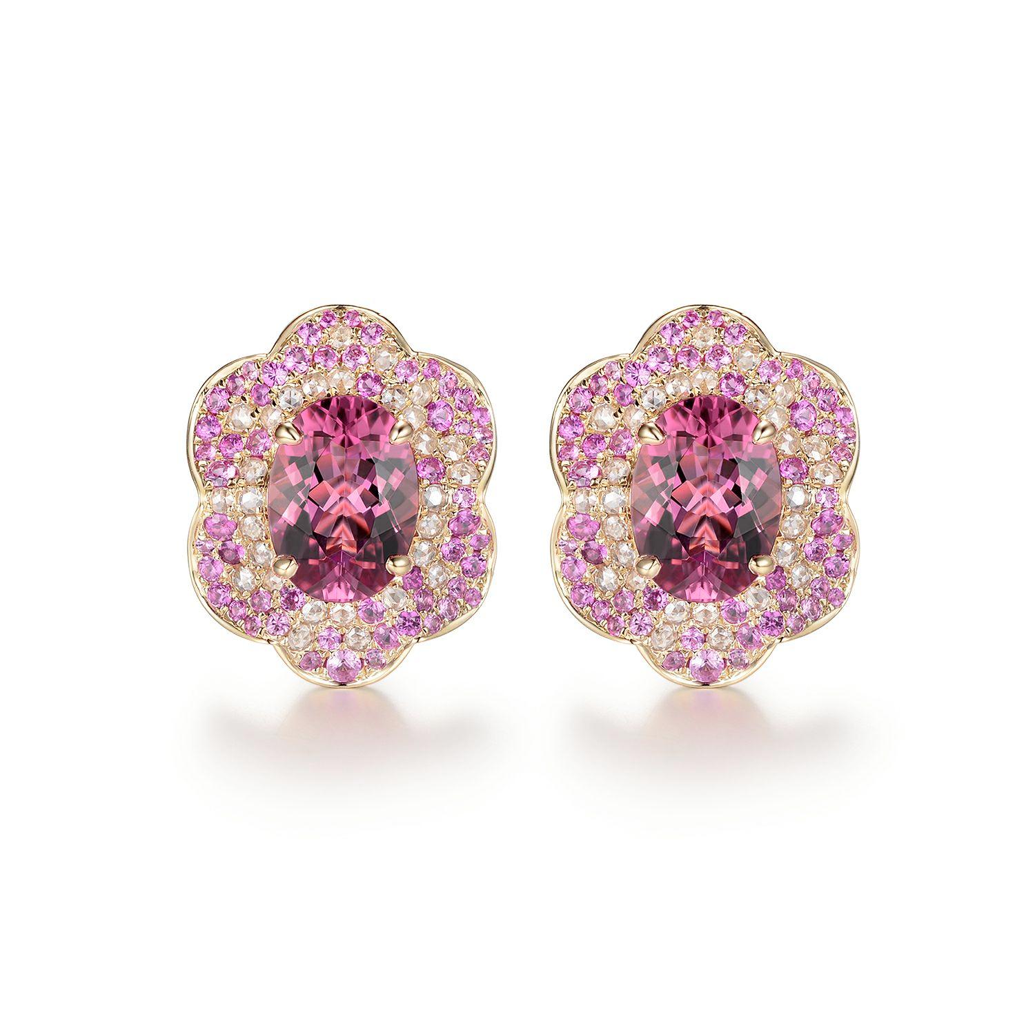 IGI CERTIFIED 5.18 Carat Pink Rubellite Tourmaline Diamond Ruby Earrings For Sale 1