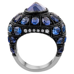 IGI Certified 5.20 Carat Natural Sapphire and Diamond Statement Ring 8K Gold