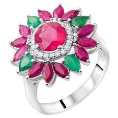 Anillo de Rubí Natural, Esmeralda y Diamante de 5,22 Quilates Certificado IGI