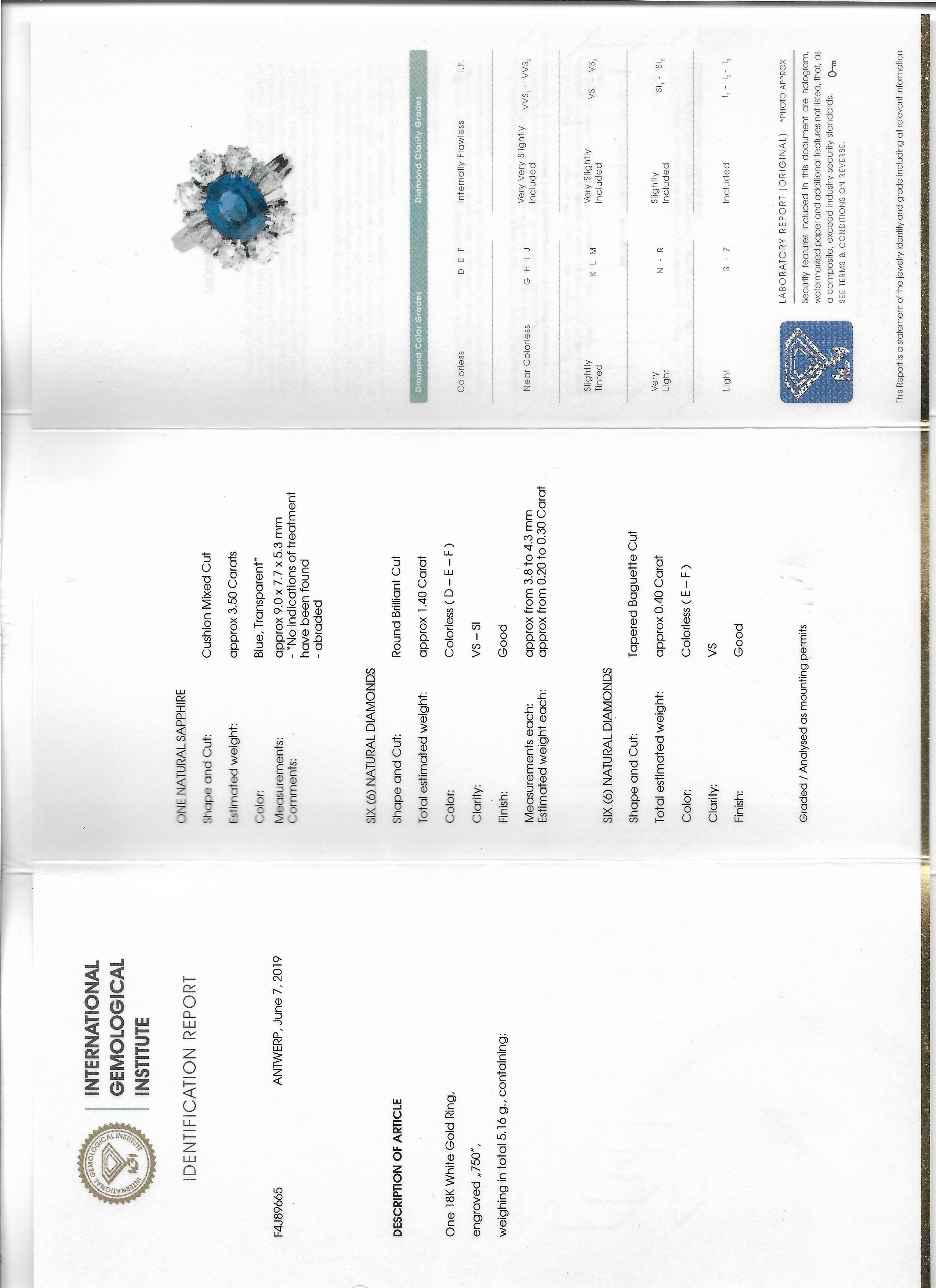IGI Certified 5.30 Carat Natural Unheated Sapphire Diamond Ring 2
